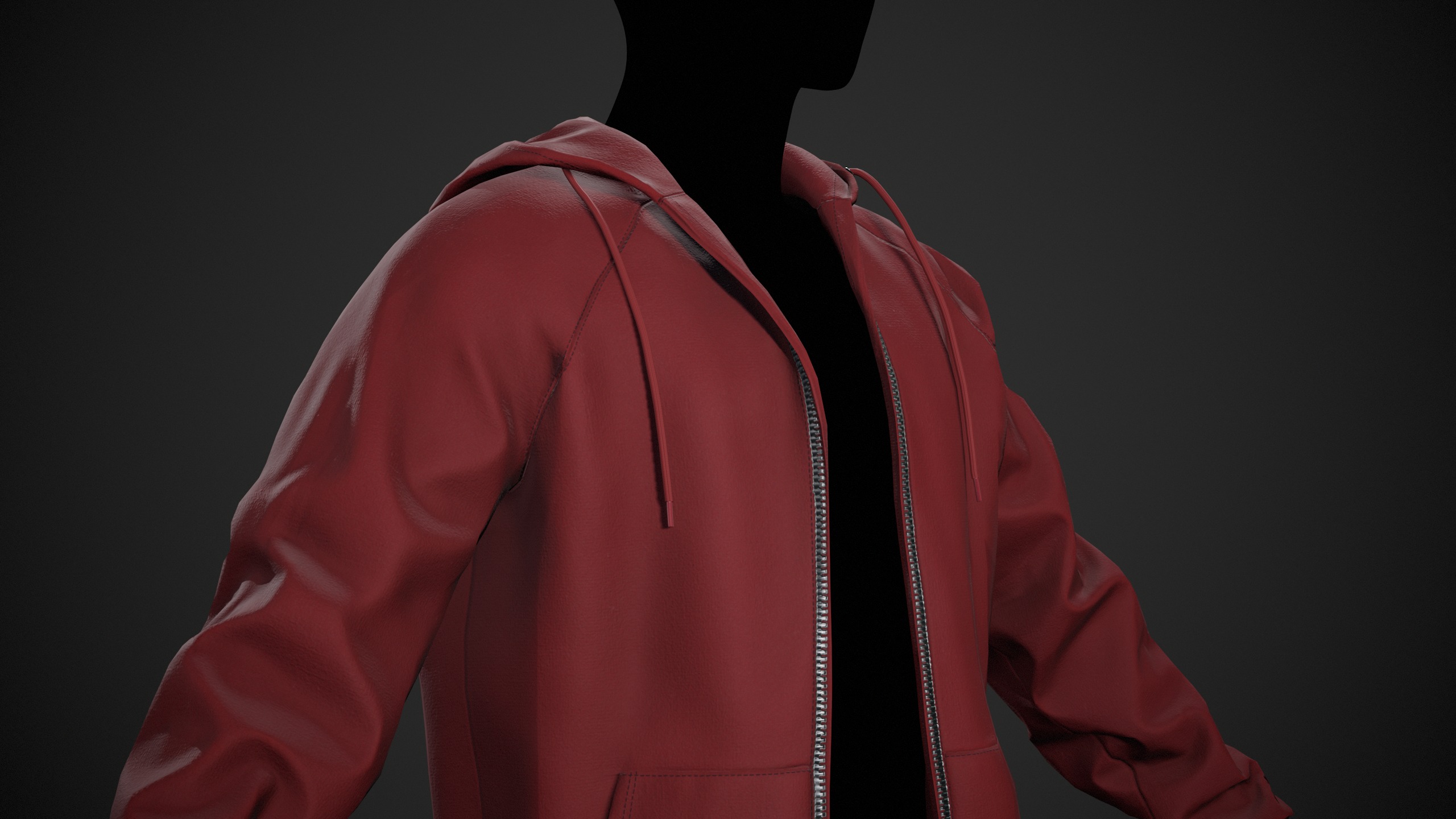 Red Open Hoodie Style 1 Low-poly 3D model_1