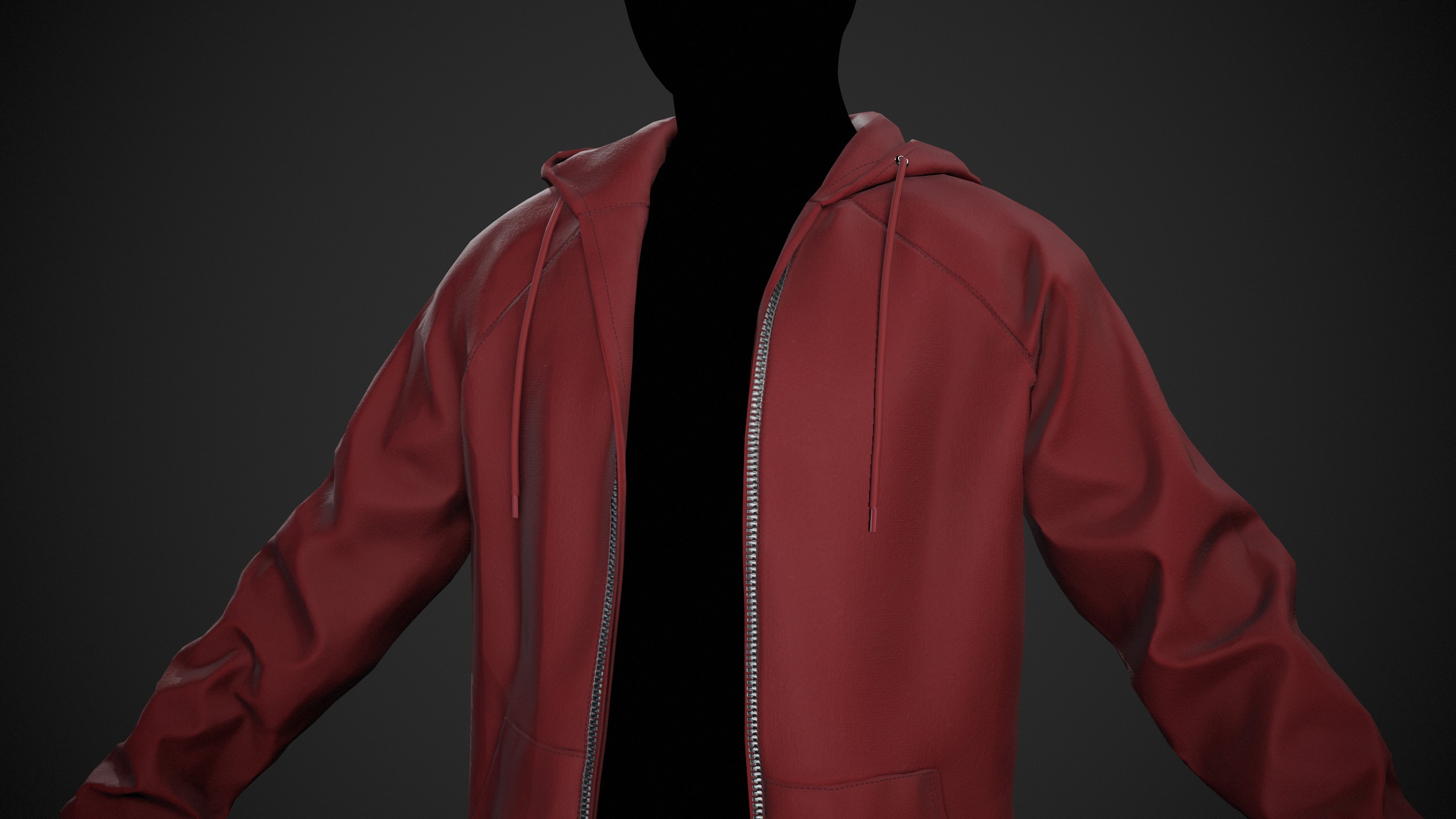 Red Open Hoodie Style 1 Low-poly 3D model_7