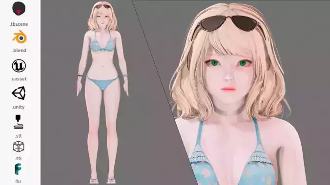 Bikini 0007 - UE5 - Unity - Blender - Animated Low-poly 3D model