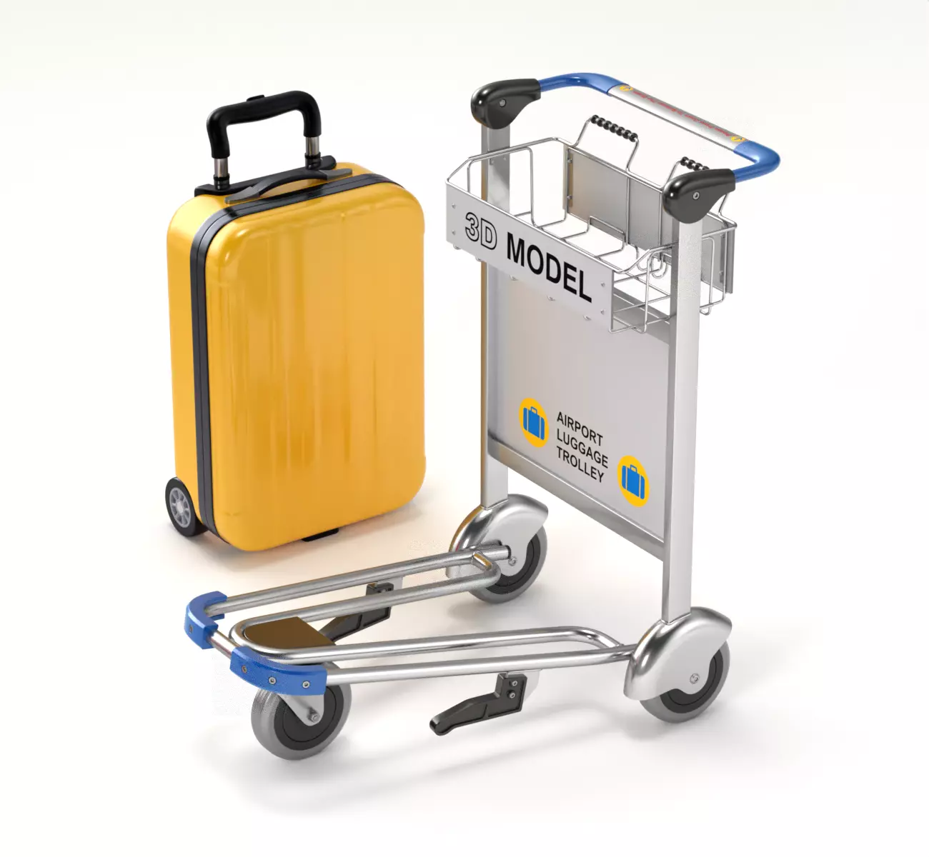 Airport Luggage Trolley with Suitcase 3D model_0