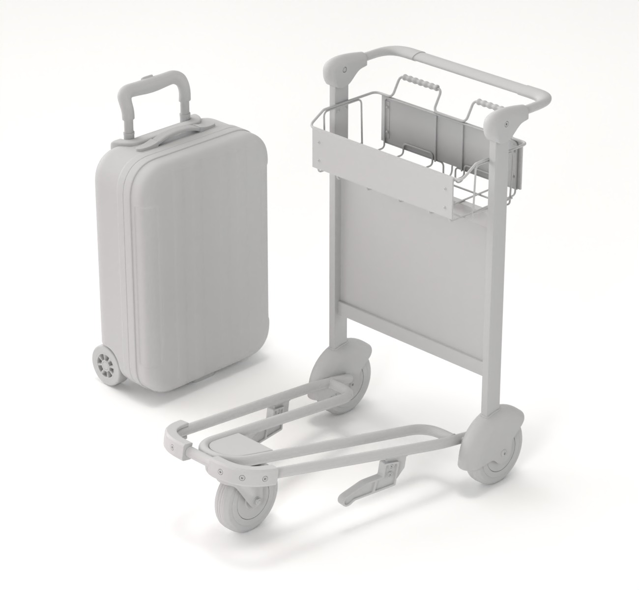 Airport Luggage Trolley with Suitcase 3D model_19