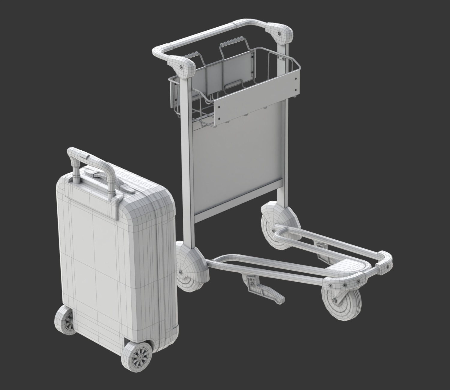 Airport Luggage Trolley with Suitcase 3D model_30
