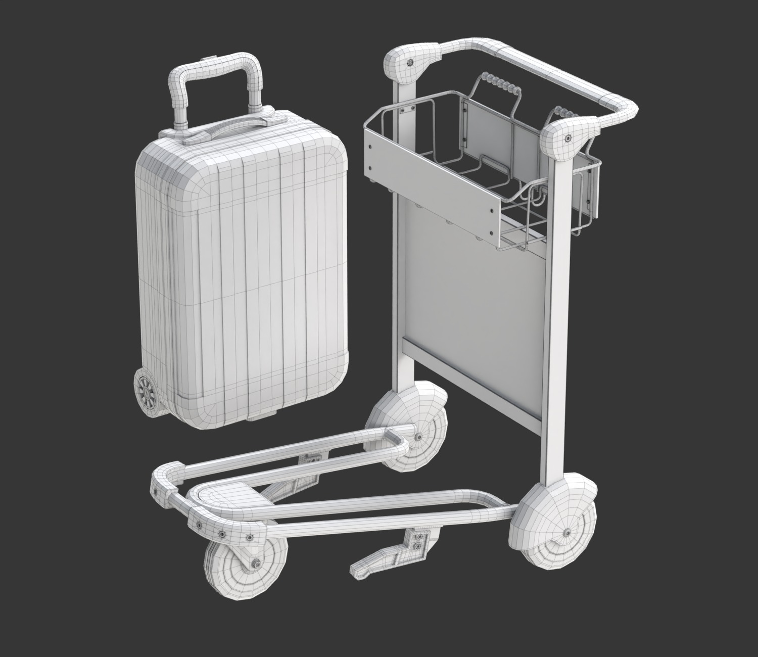 Airport Luggage Trolley with Suitcase 3D model_25