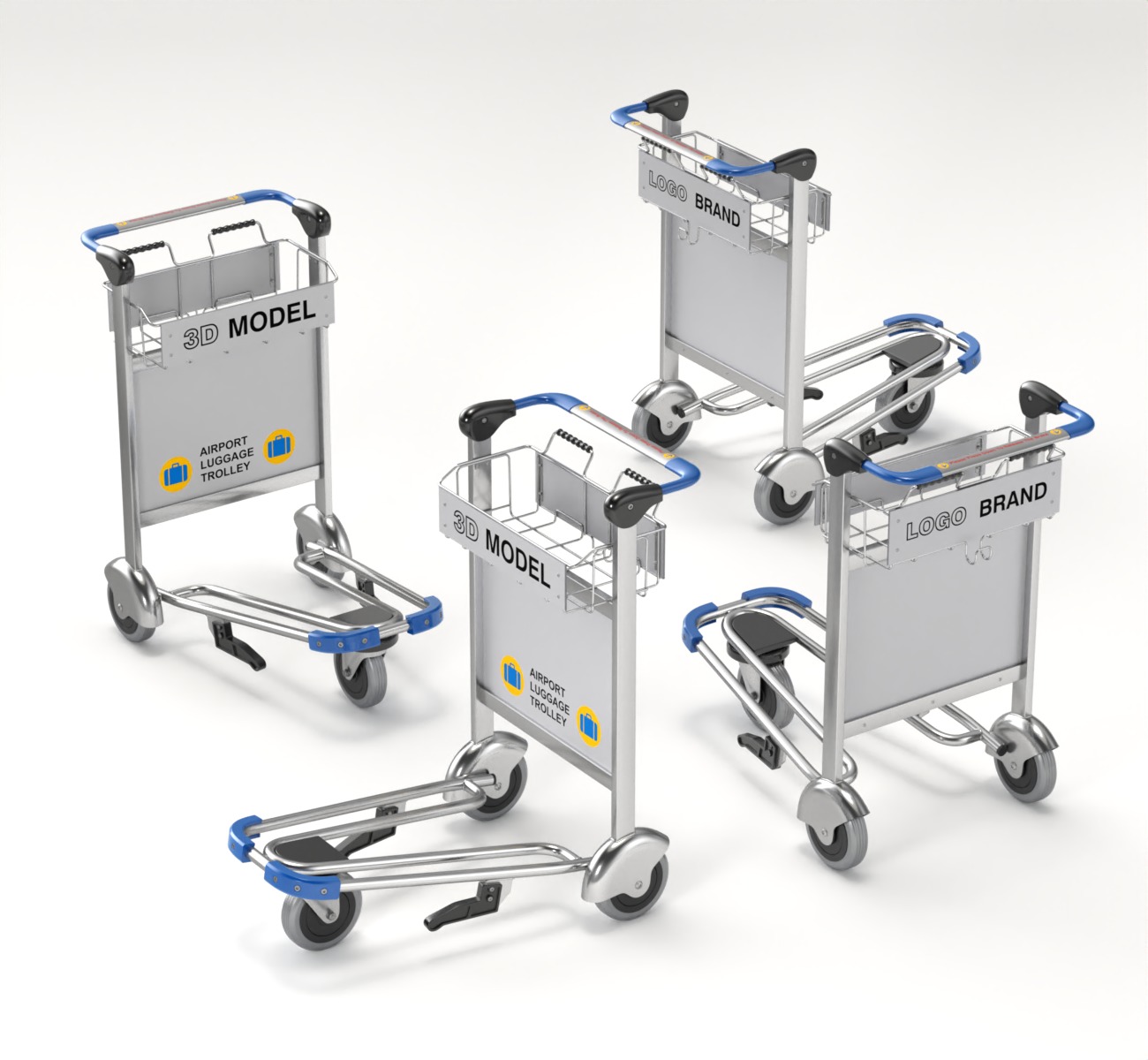Airport Luggage Trolley with Suitcase 3D model_10