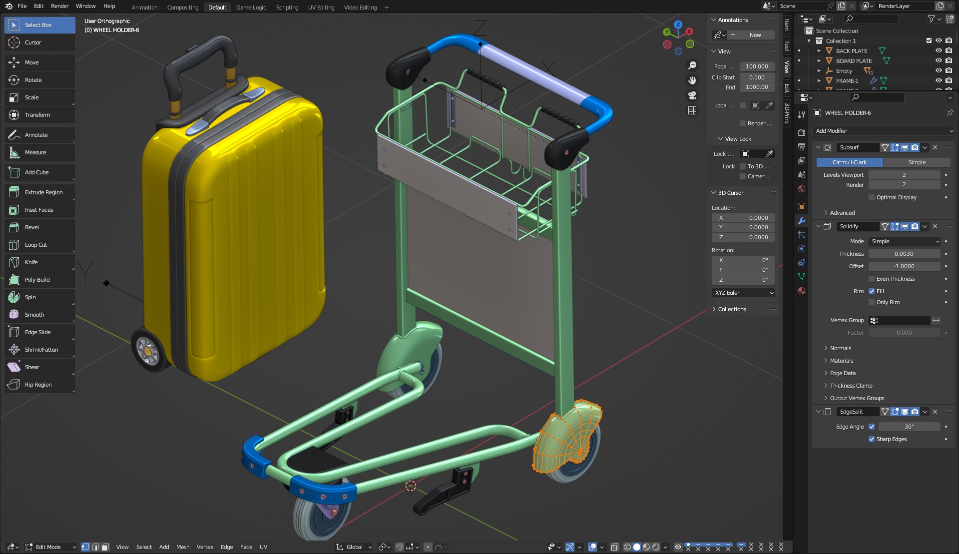 Airport Luggage Trolley with Suitcase 3D model_24