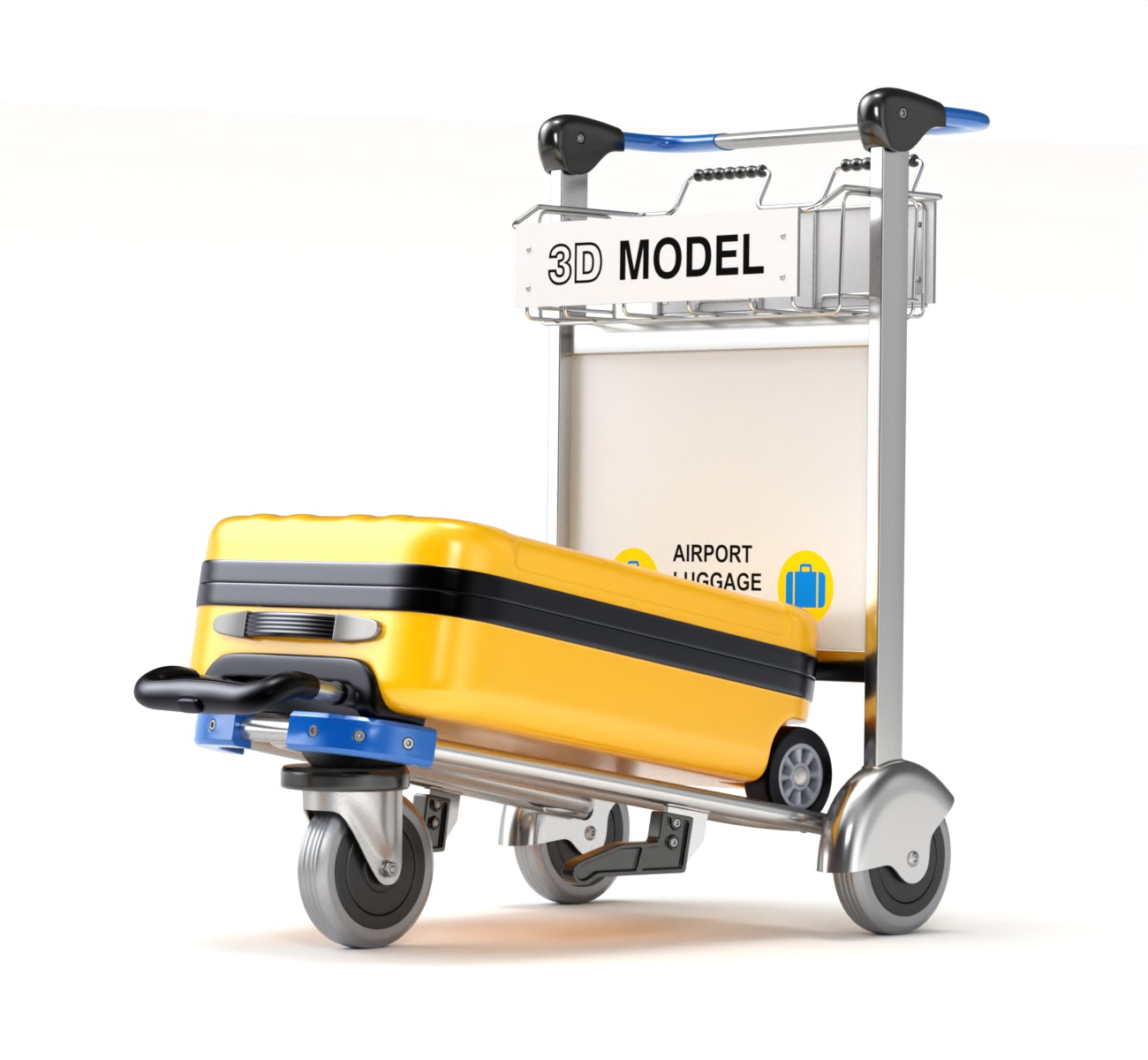 Airport Luggage Trolley with Suitcase 3D model_4
