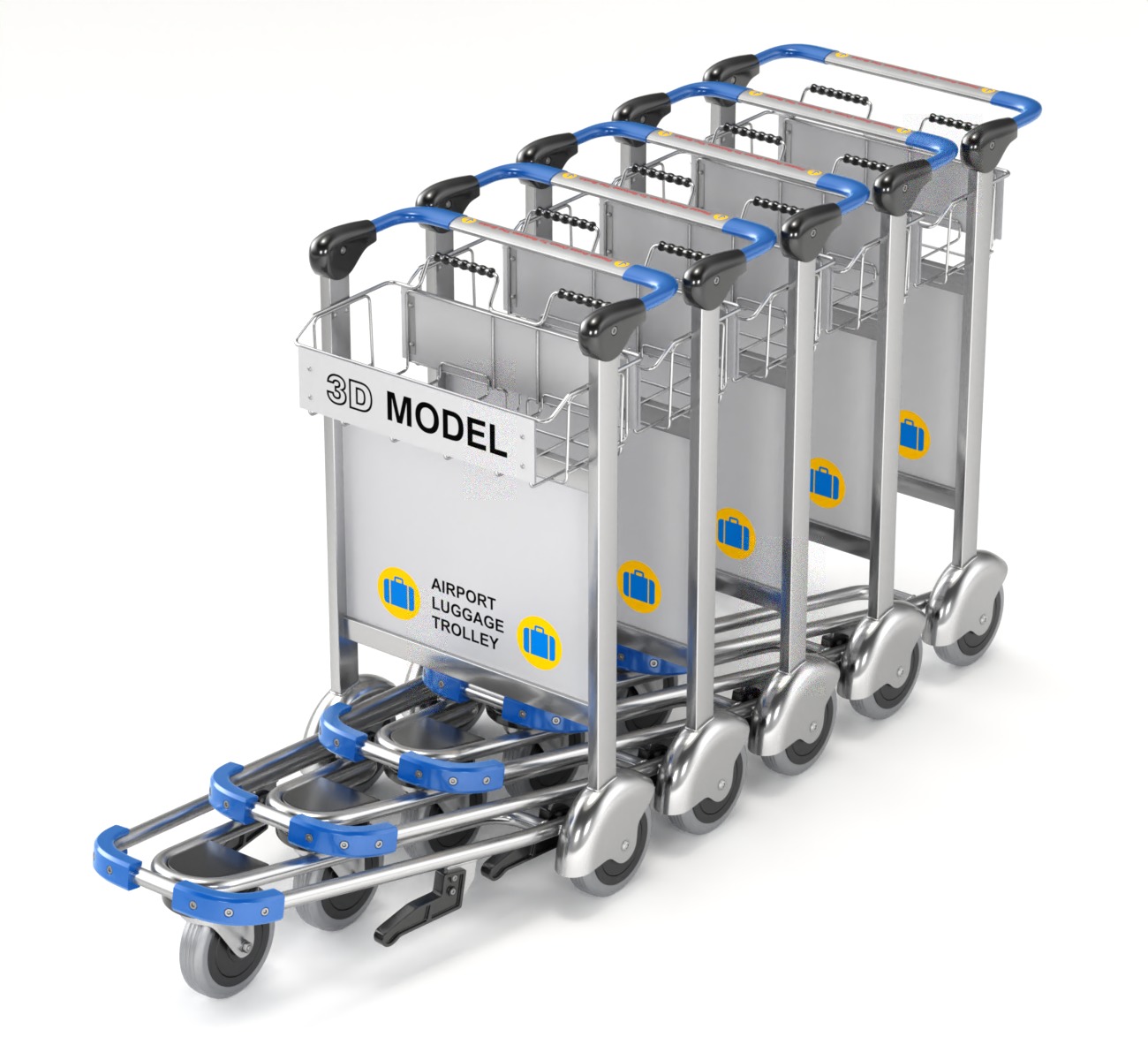 Airport Luggage Trolley with Suitcase 3D model_2