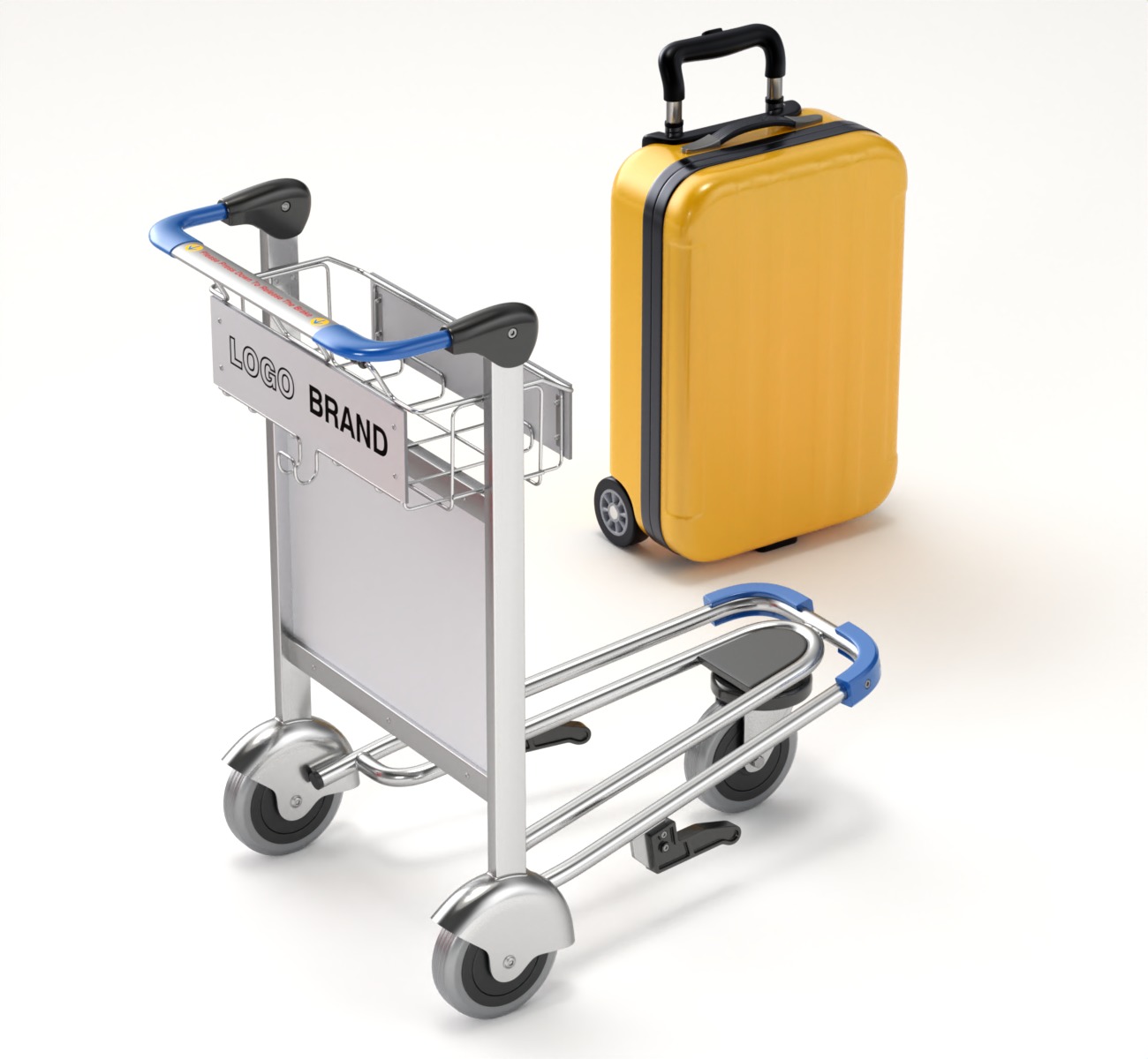 Airport Luggage Trolley with Suitcase 3D model_3