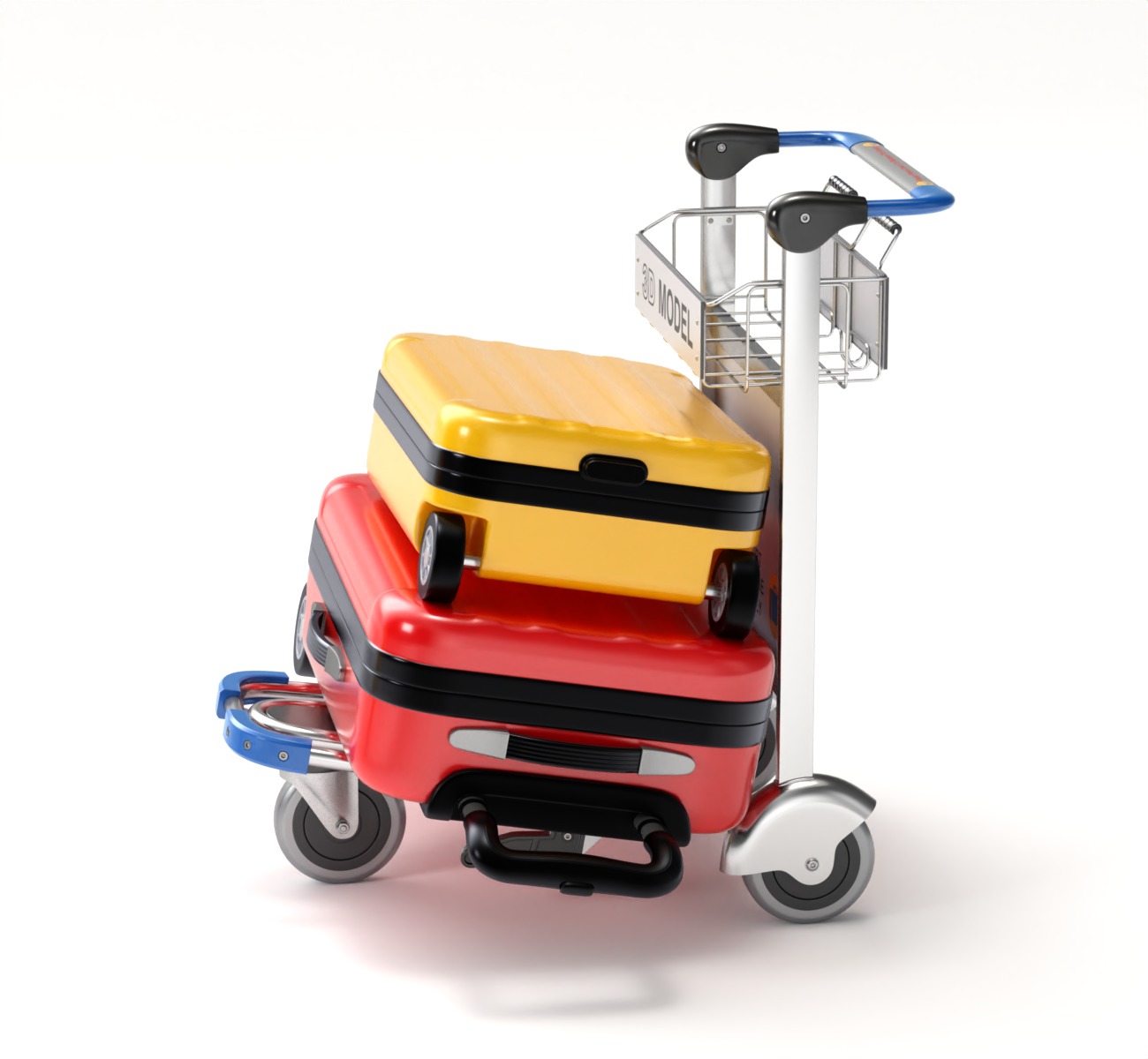 Airport Luggage Trolley with Suitcase 3D model_1