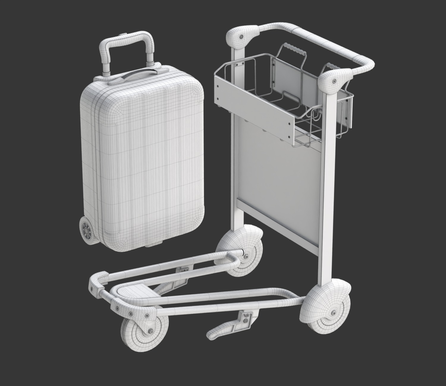 Airport Luggage Trolley with Suitcase 3D model_31