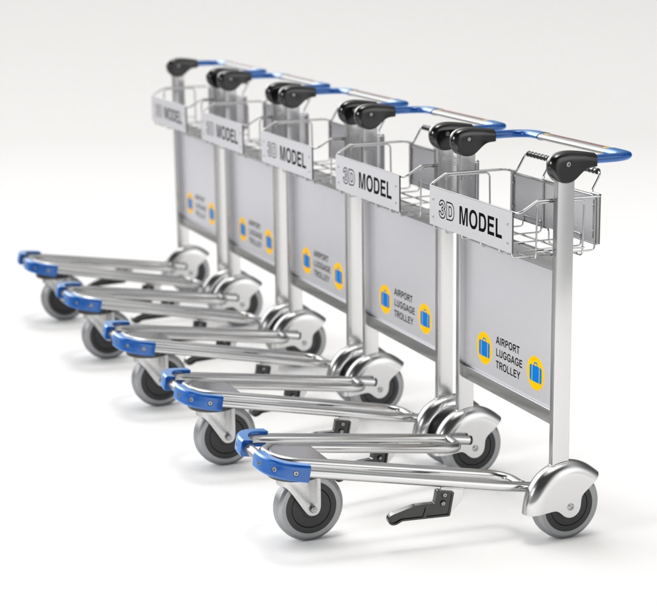 Airport Luggage Trolley with Suitcase 3D model_11