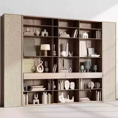 Cabinet rattan Furniture -Wooden Shelves Decorative With Book 07