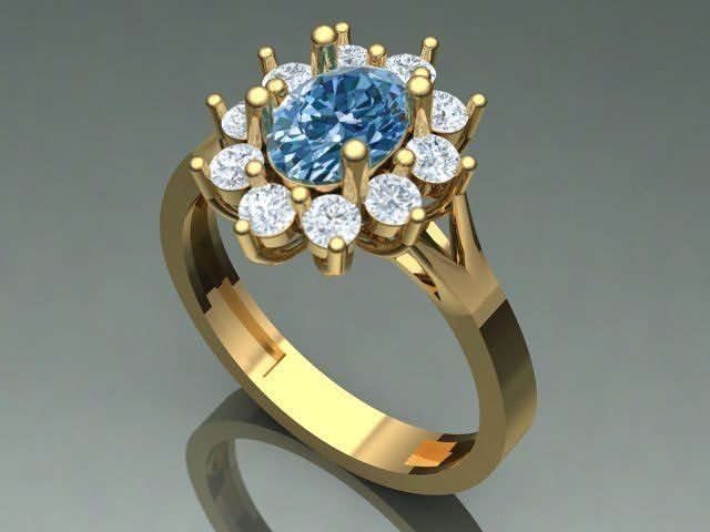 Oval cut Blue Topaz Ring  3D print model