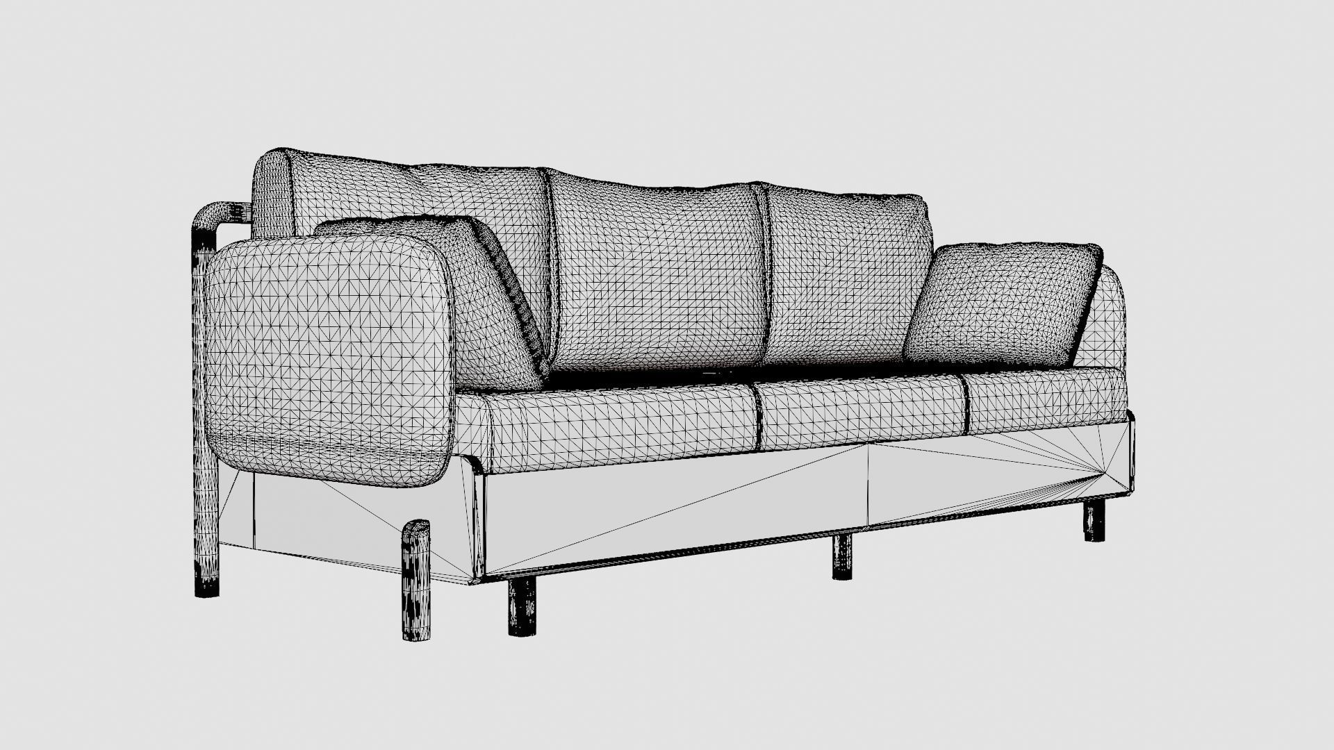 3 Seater Sofa Low-poly 3D model_7