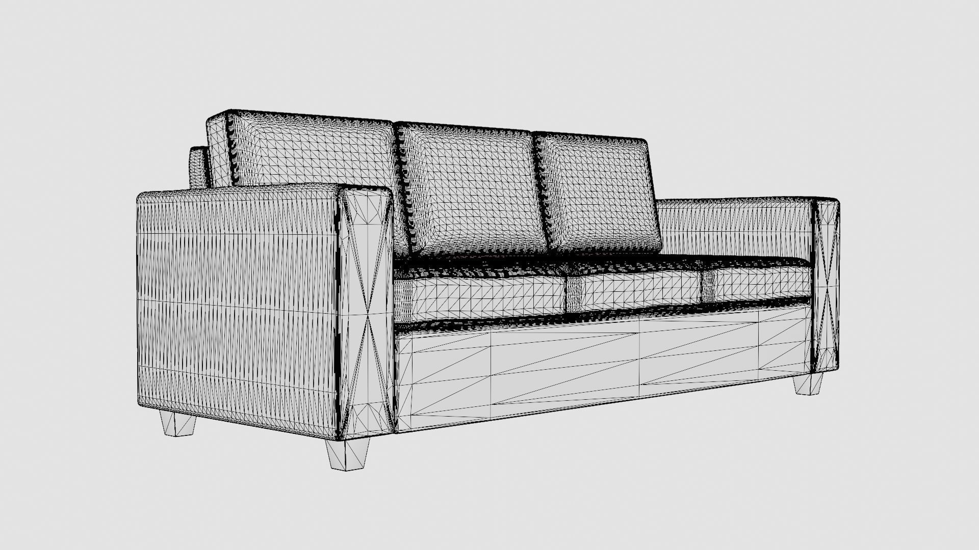 3 Seater Sofa Low-poly 3D model_7