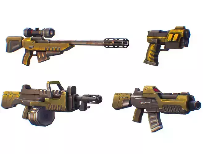 Weapons Set 4 Gun Pistol Assault rifle Sniper rifle machine gun  3D Model Collection