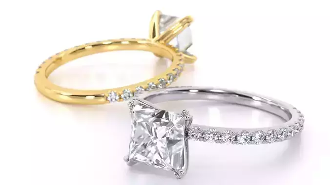 Princess Cut Double Prong Ring side stones 3D print model