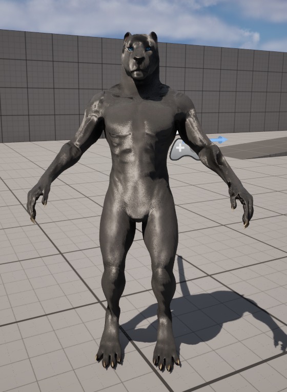 Black Panther Humanoid Creature Dynamic flat Fur texture Low-poly 3D model_6