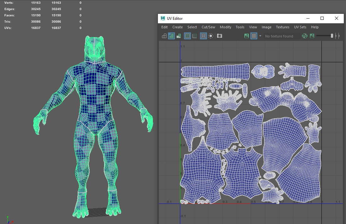 Black Panther Humanoid Creature Dynamic flat Fur texture Low-poly 3D model_3
