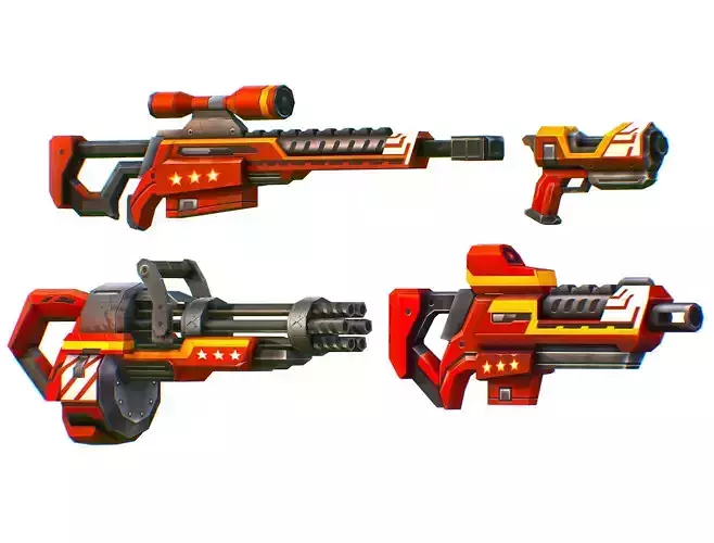 Weapons Set 4 Gun Pistol Assault rifle Sniper rifle machine gun 3D Model Collection