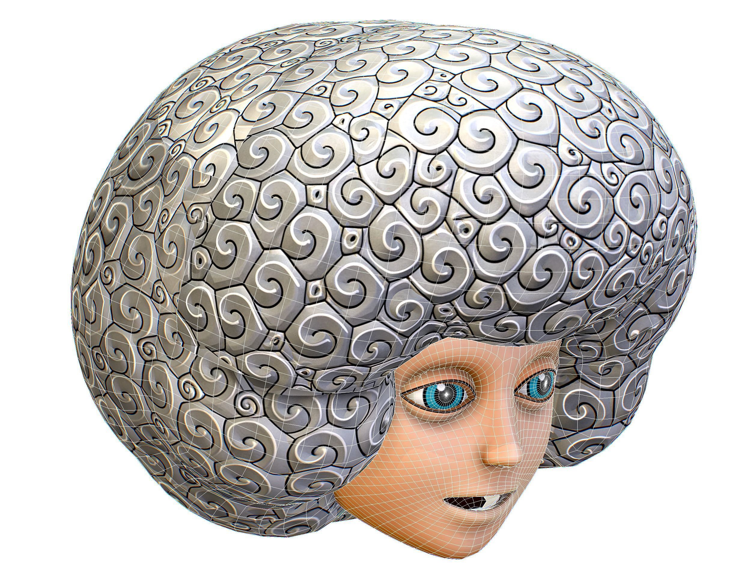 White Gray Afro Hair Cartoon Young Head Wig Low-poly 3D model_19