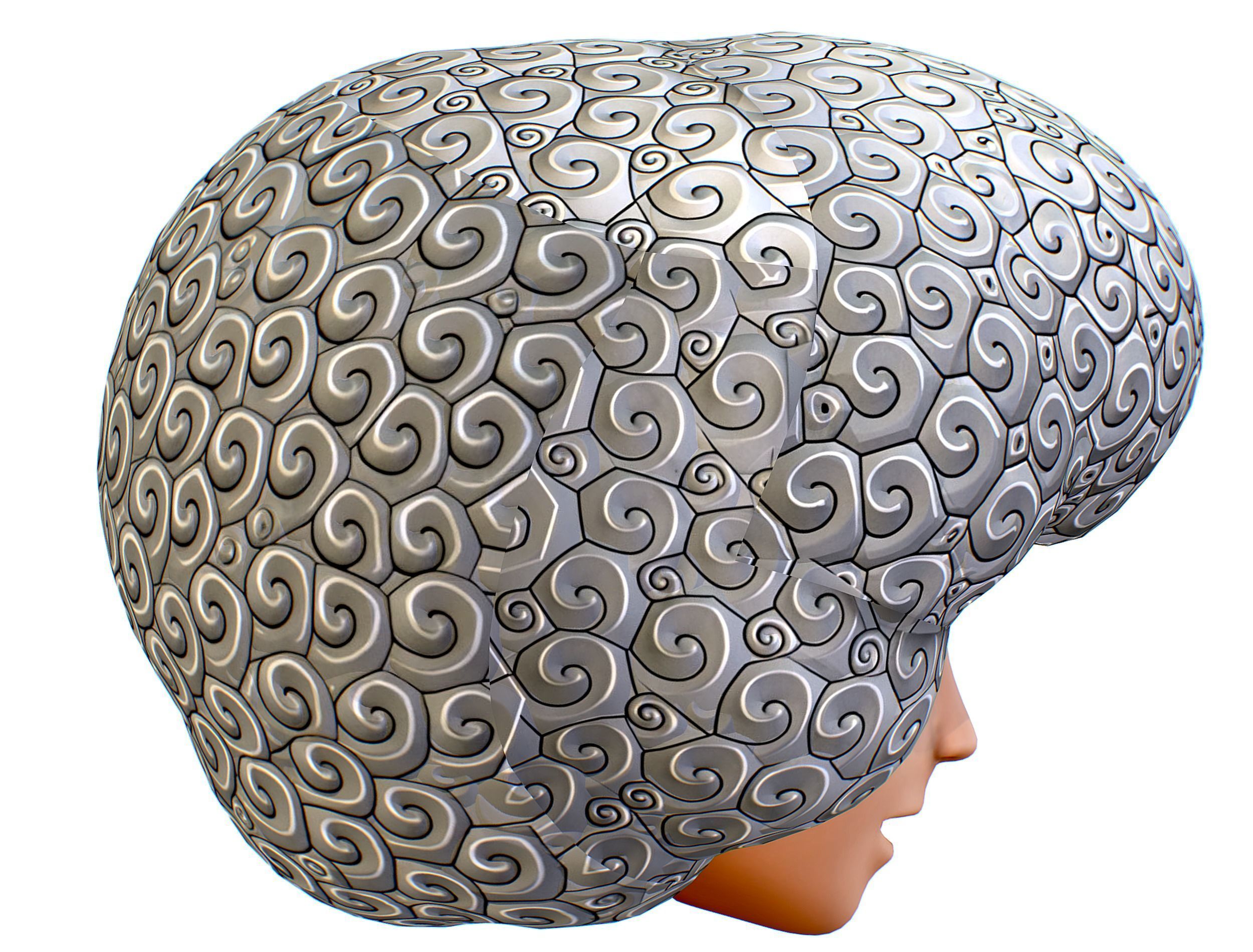 White Gray Afro Hair Cartoon Young Head Wig Low-poly 3D model_11