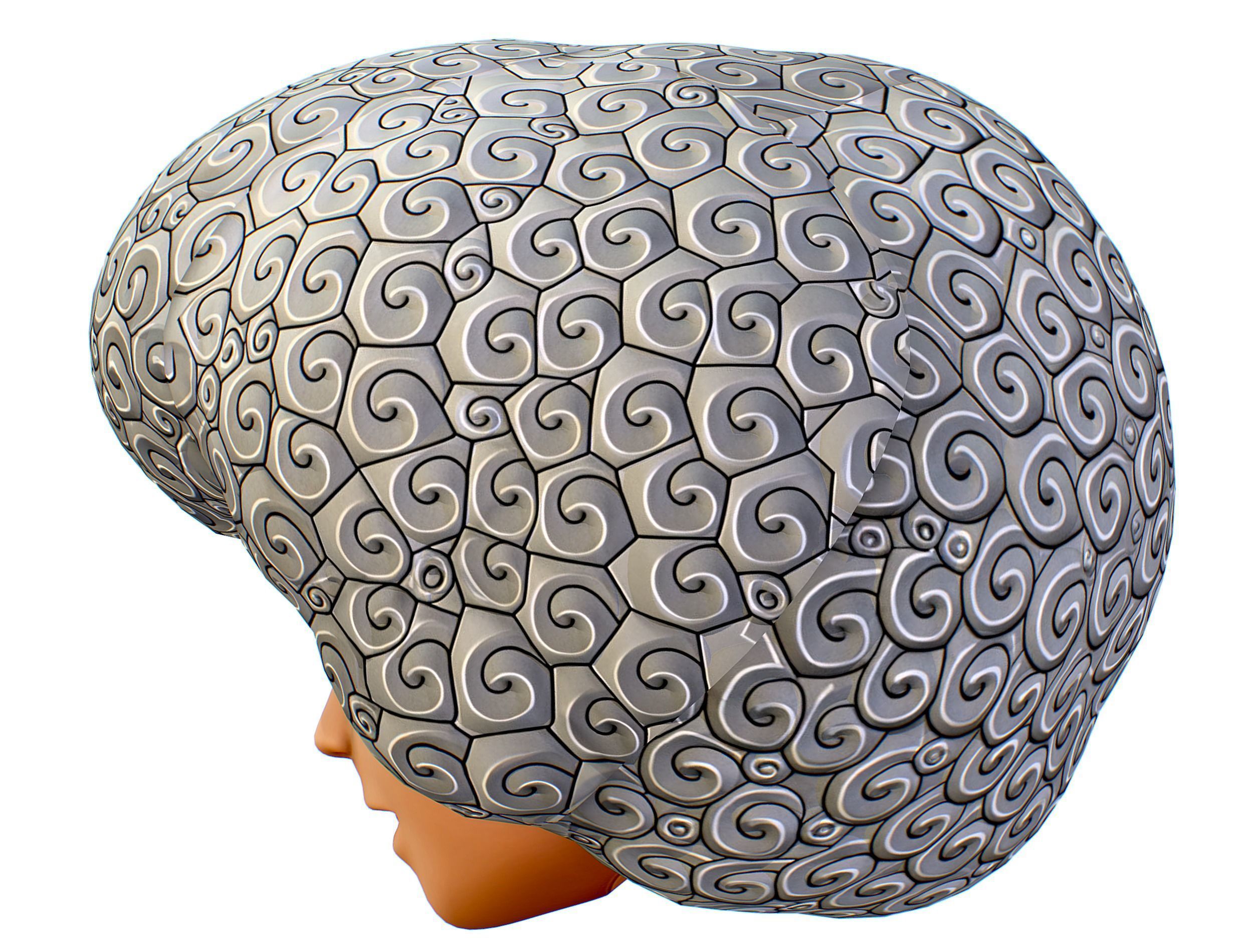 White Gray Afro Hair Cartoon Young Head Wig Low-poly 3D model_6