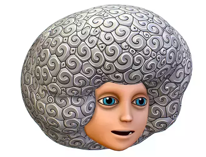 White Gray Afro Hair Cartoon Young Head Wig Low-poly 3D model