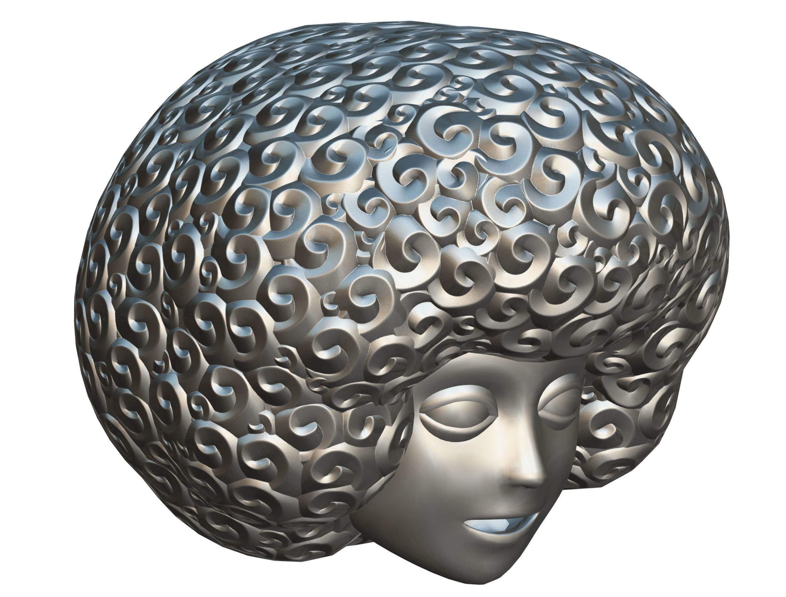 White Gray Afro Hair Cartoon Young Head Wig Low-poly 3D model_21