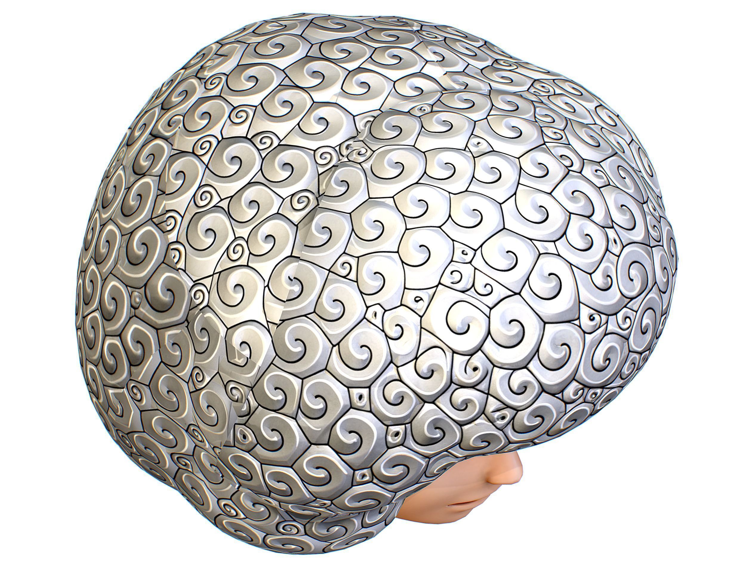 White Gray Afro Hair Cartoon Young Head Wig Low-poly 3D model_14