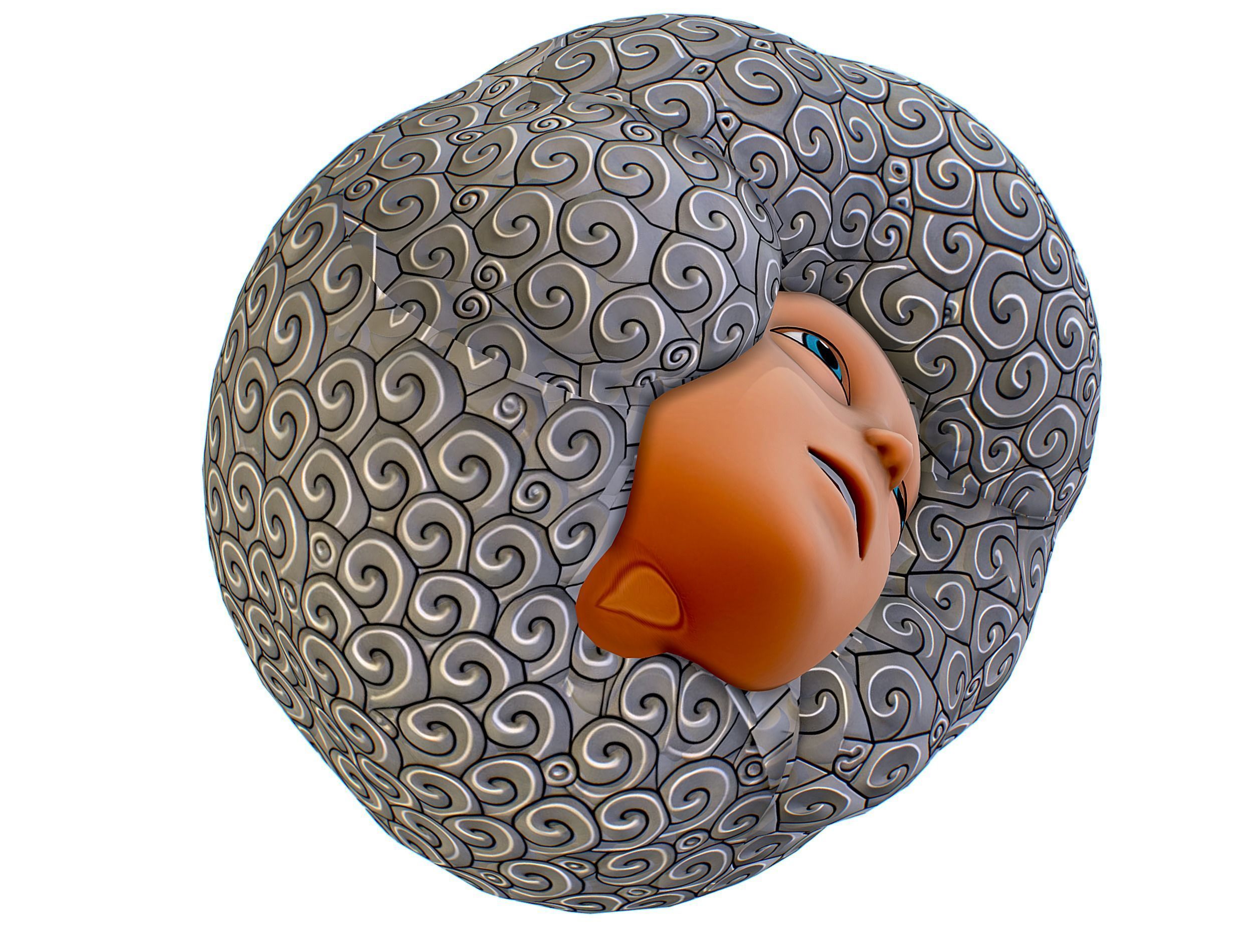 White Gray Afro Hair Cartoon Young Head Wig Low-poly 3D model_18