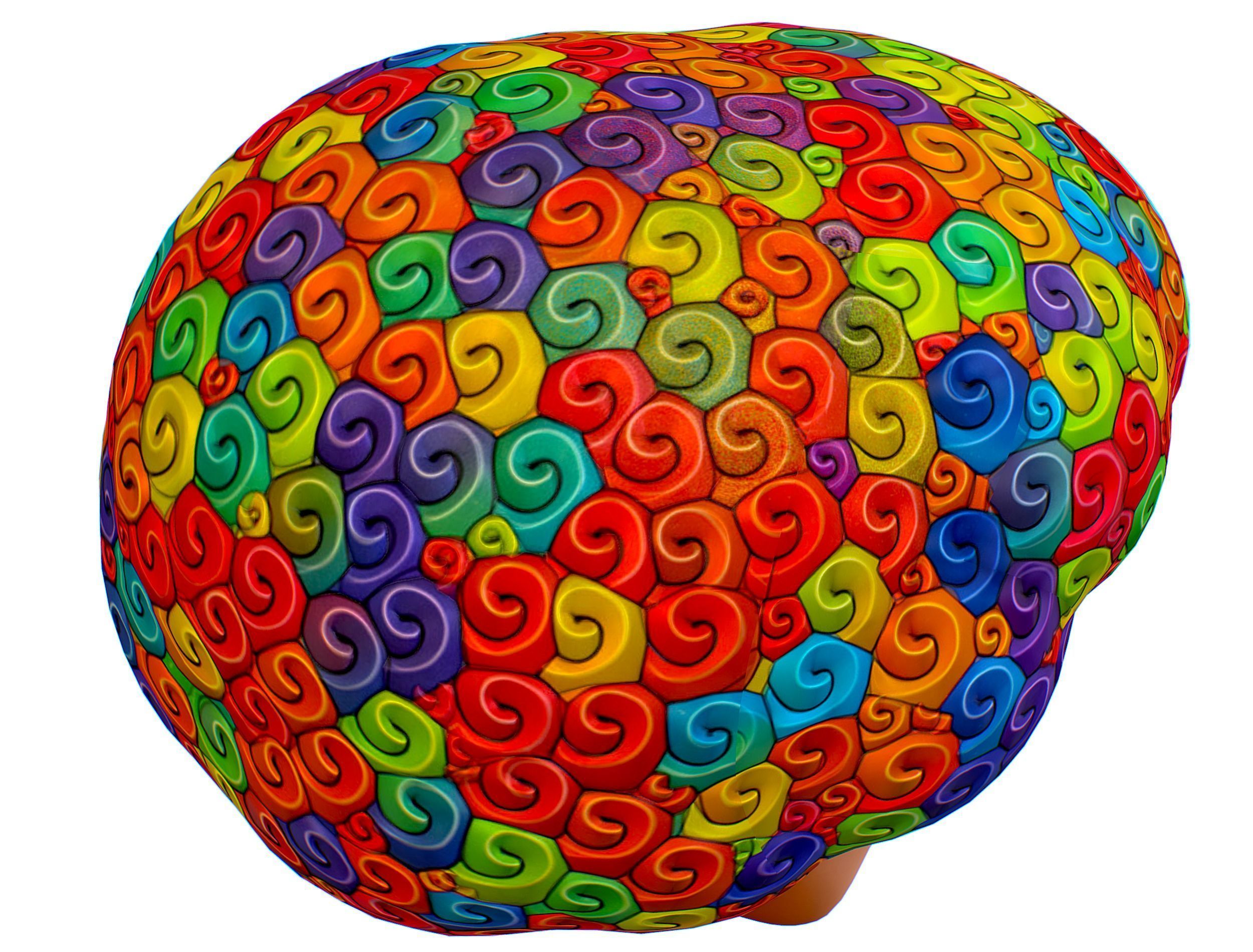 Stylized Afro Rainbow Hair Multicolor Hot Wig Low-poly 3D model_10