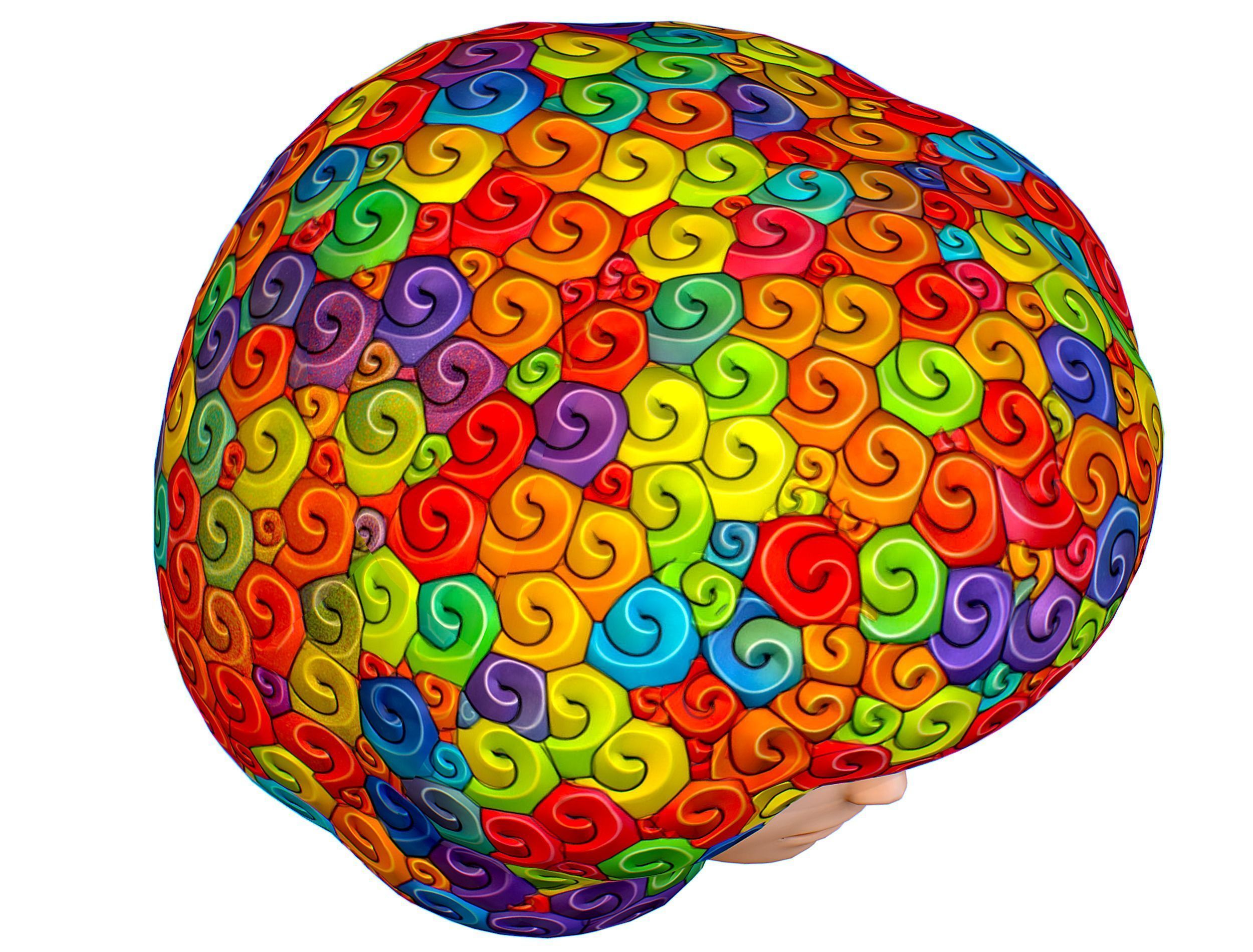 Stylized Afro Rainbow Hair Multicolor Hot Wig Low-poly 3D model_13