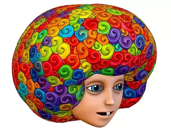 Stylized Afro Rainbow Hair Multicolor Hot Wig Low-poly 3D model