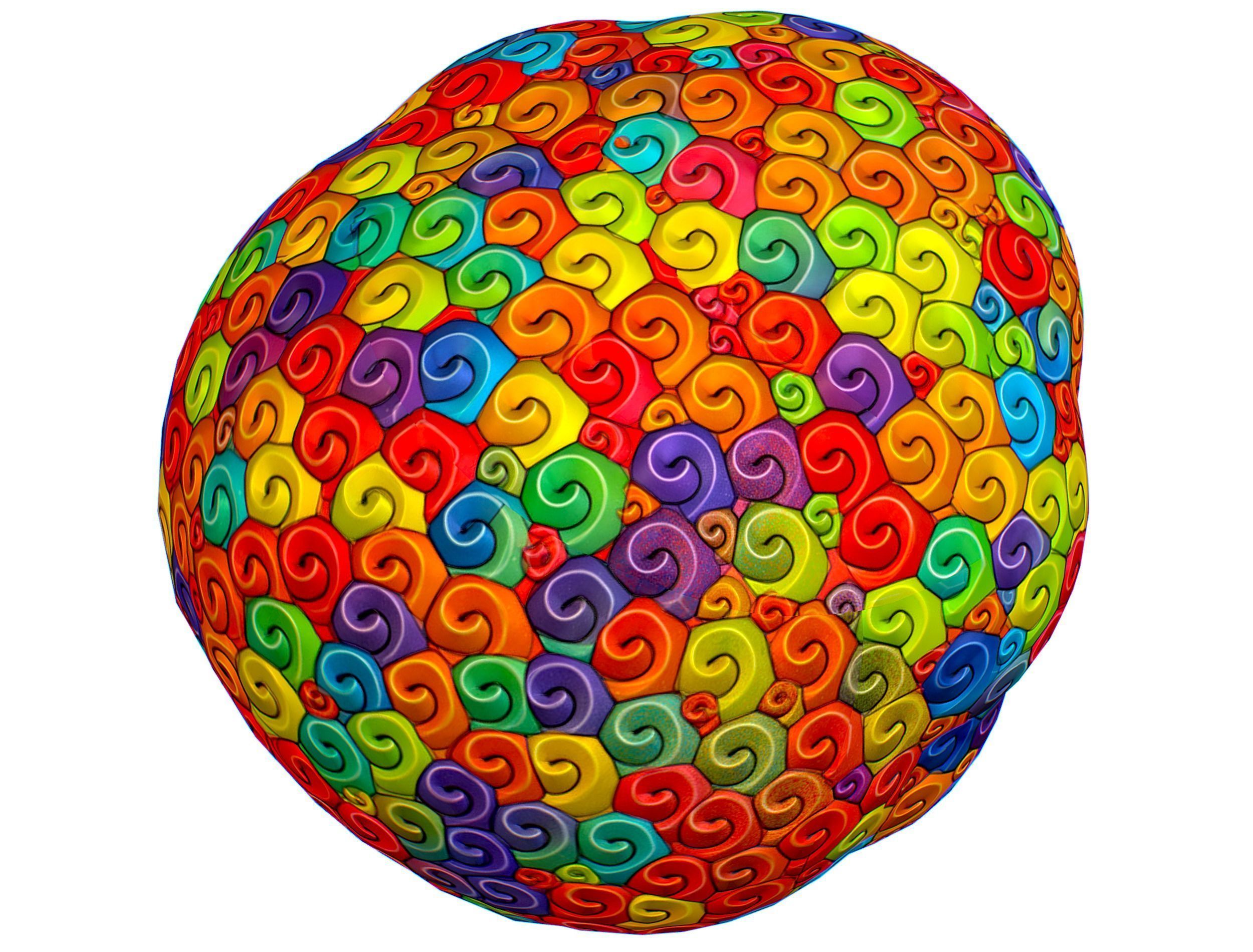 Stylized Afro Rainbow Hair Multicolor Hot Wig Low-poly 3D model_16