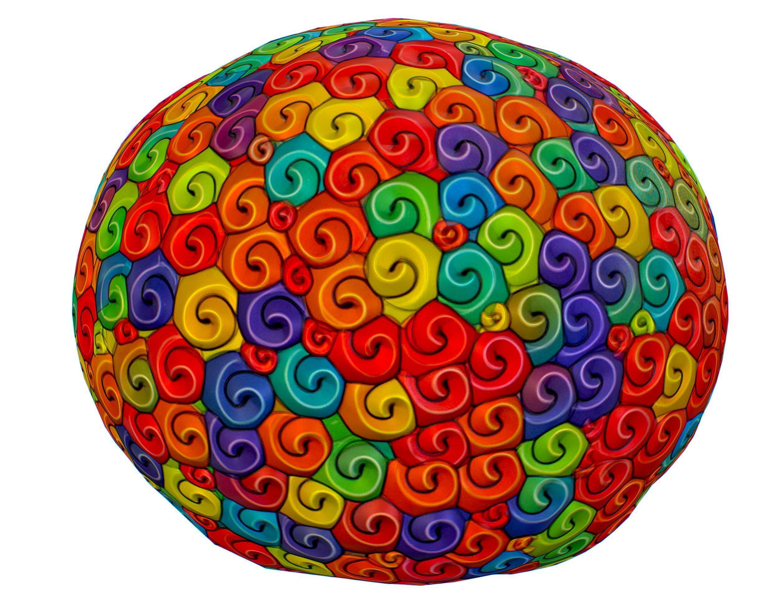 Stylized Afro Rainbow Hair Multicolor Hot Wig Low-poly 3D model_8