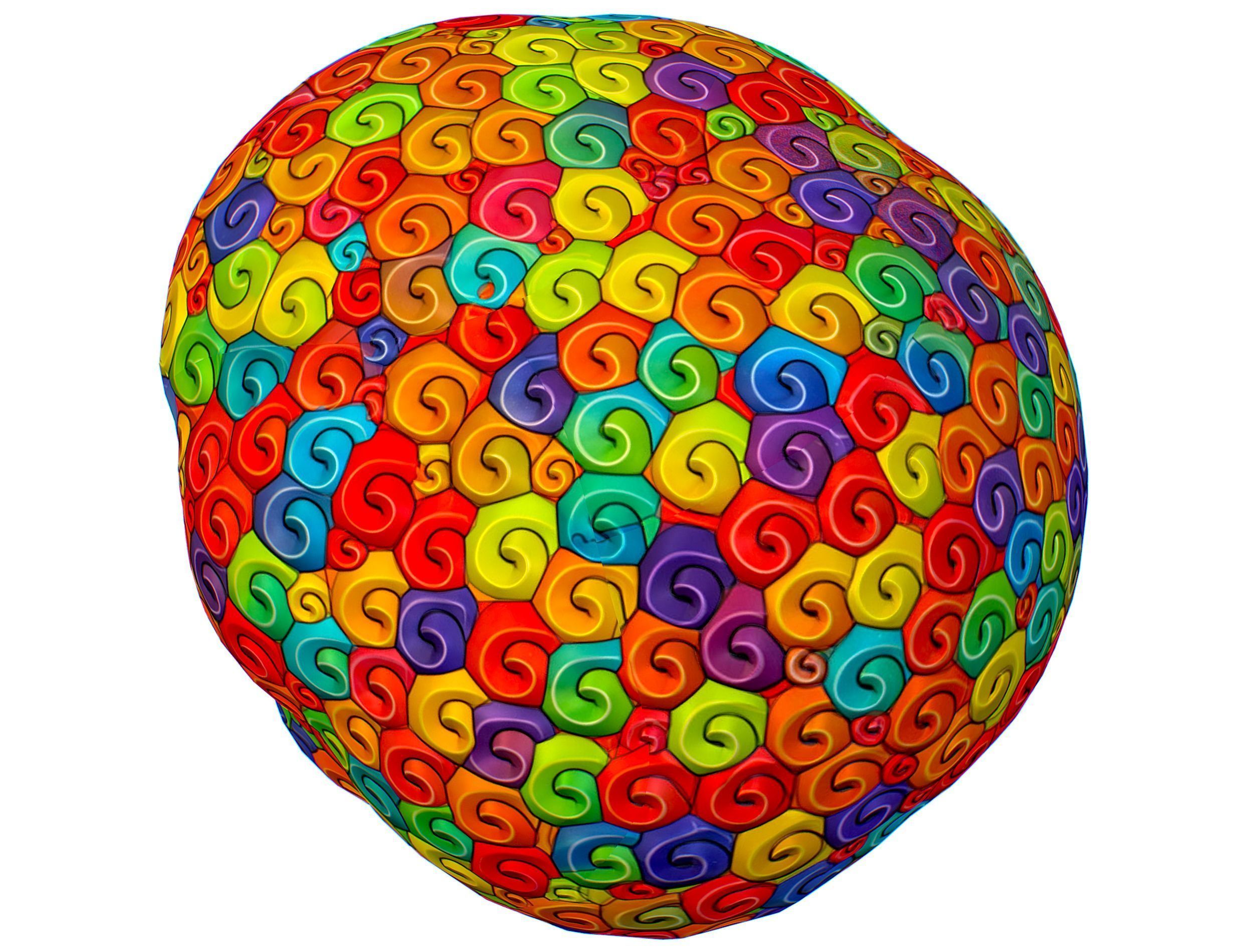 Stylized Afro Rainbow Hair Multicolor Hot Wig Low-poly 3D model_15