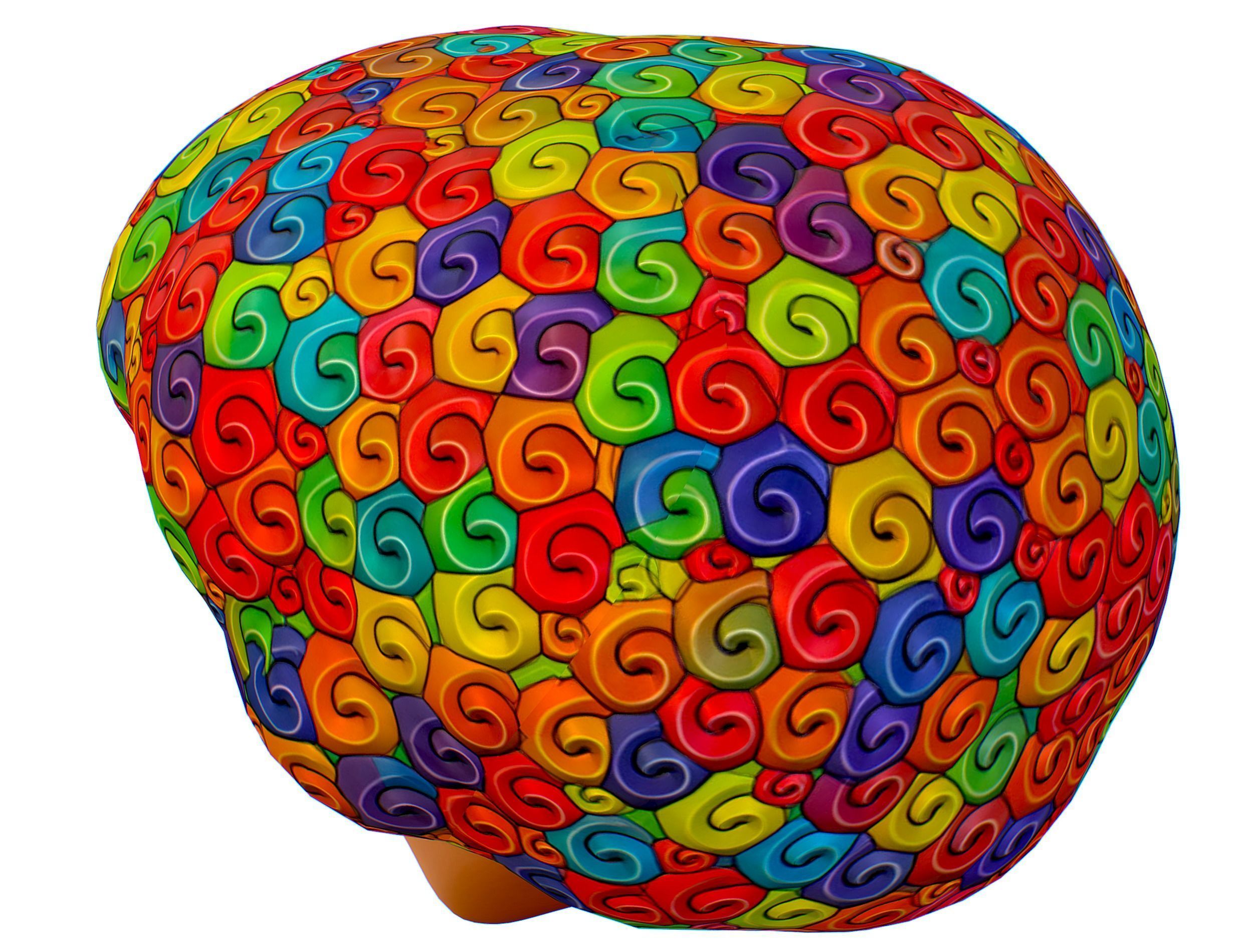 Stylized Afro Rainbow Hair Multicolor Hot Wig Low-poly 3D model_6