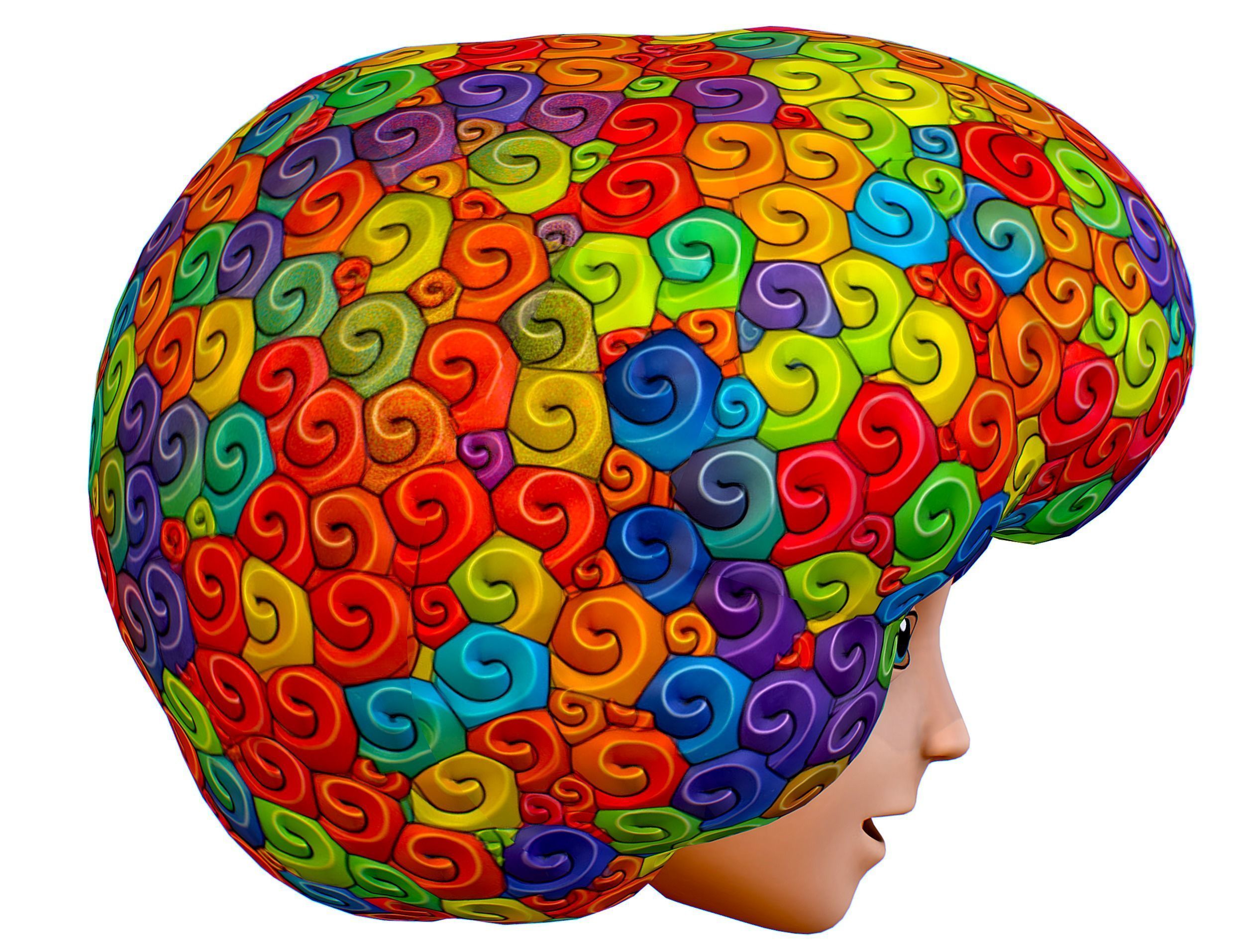 Stylized Afro Rainbow Hair Multicolor Hot Wig Low-poly 3D model_11