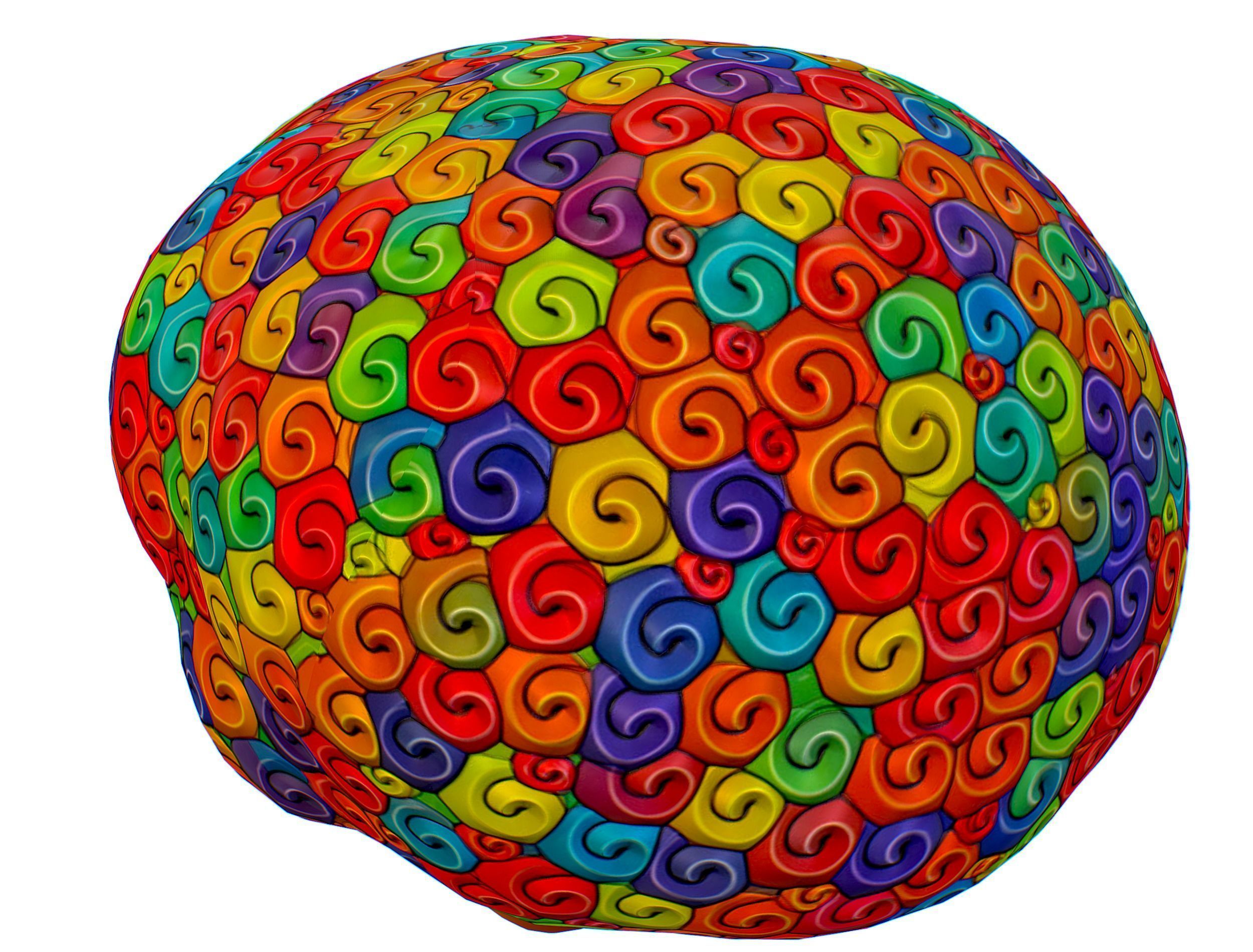 Stylized Afro Rainbow Hair Multicolor Hot Wig Low-poly 3D model_7