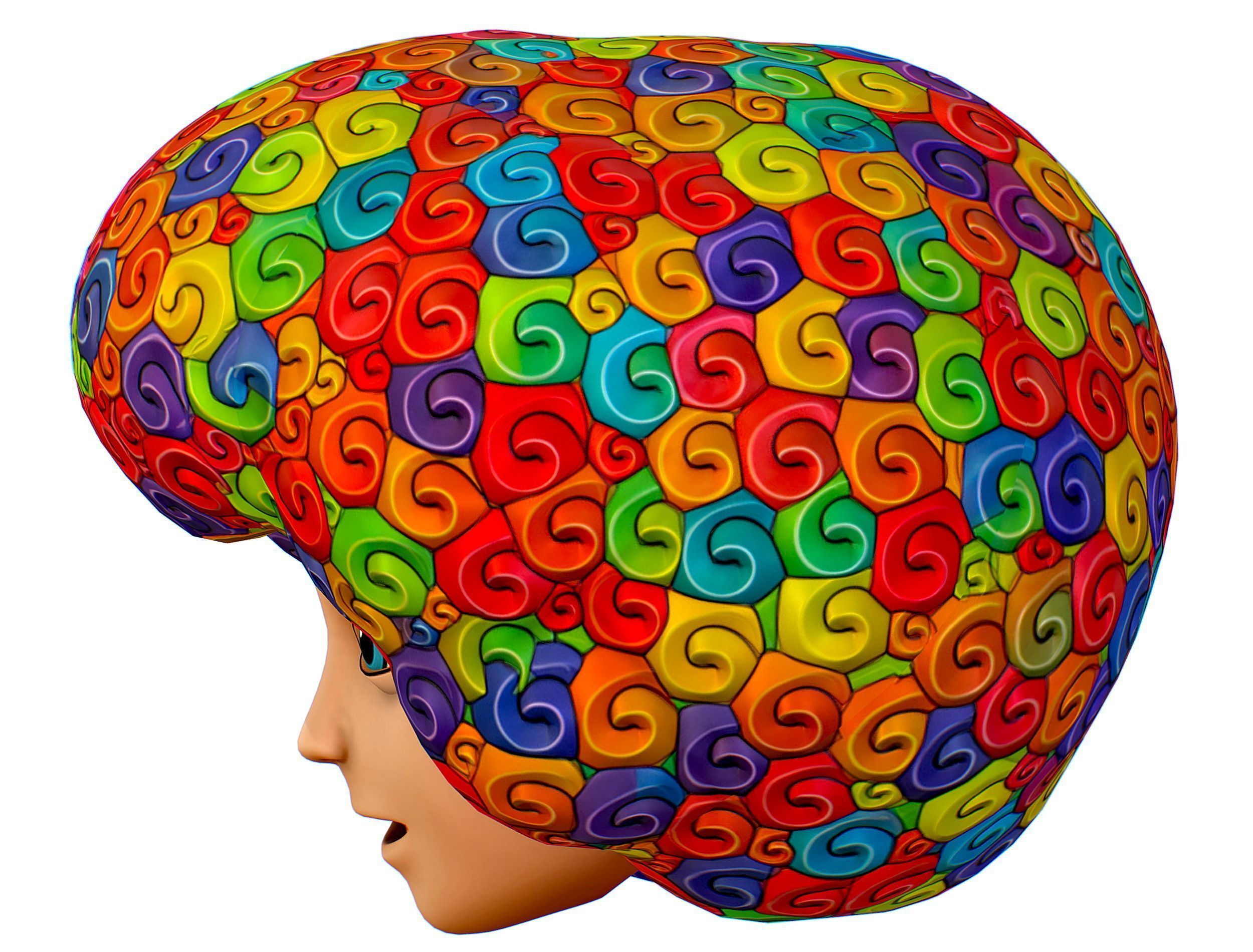 Stylized Afro Rainbow Hair Multicolor Hot Wig Low-poly 3D model_5