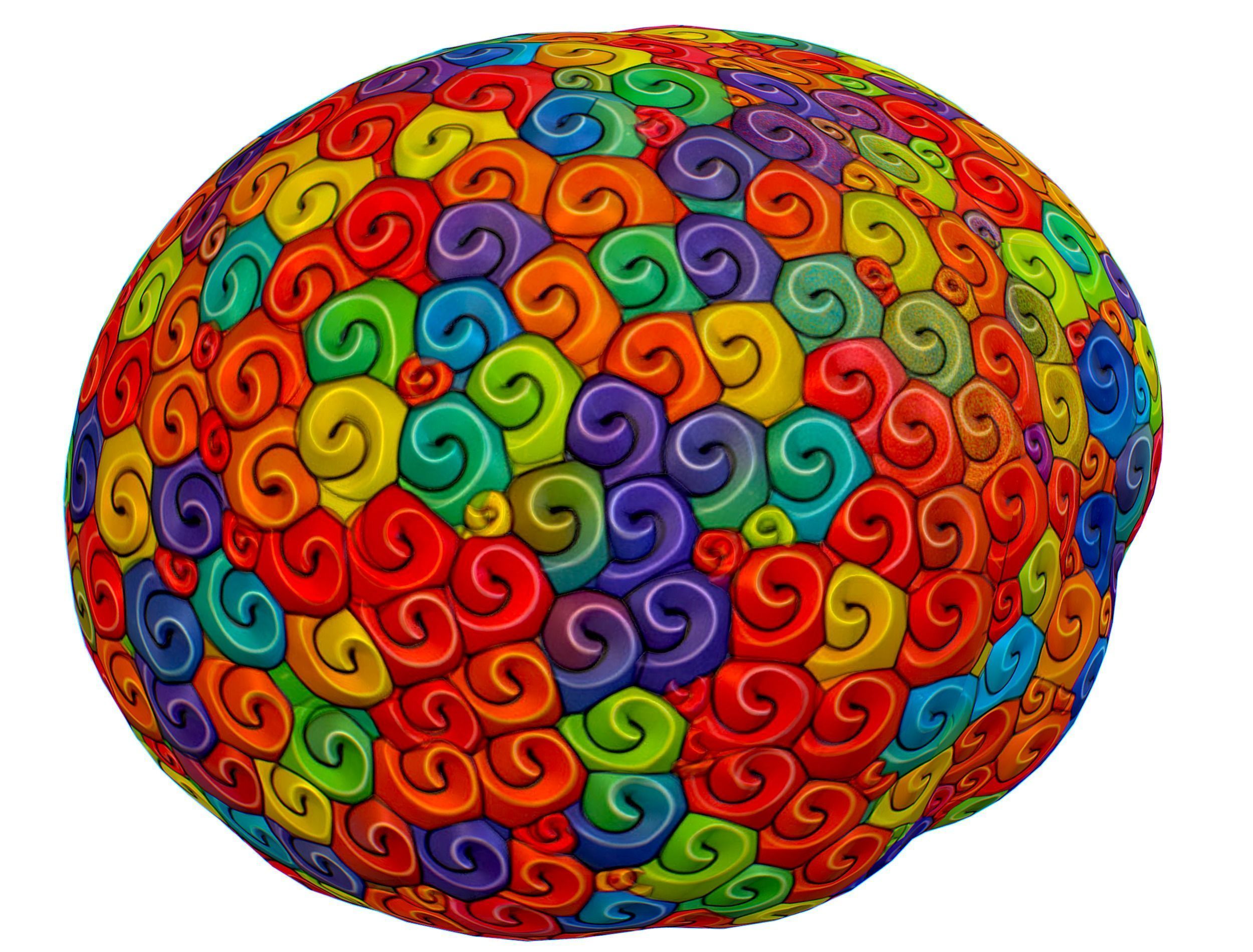 Stylized Afro Rainbow Hair Multicolor Hot Wig Low-poly 3D model_9