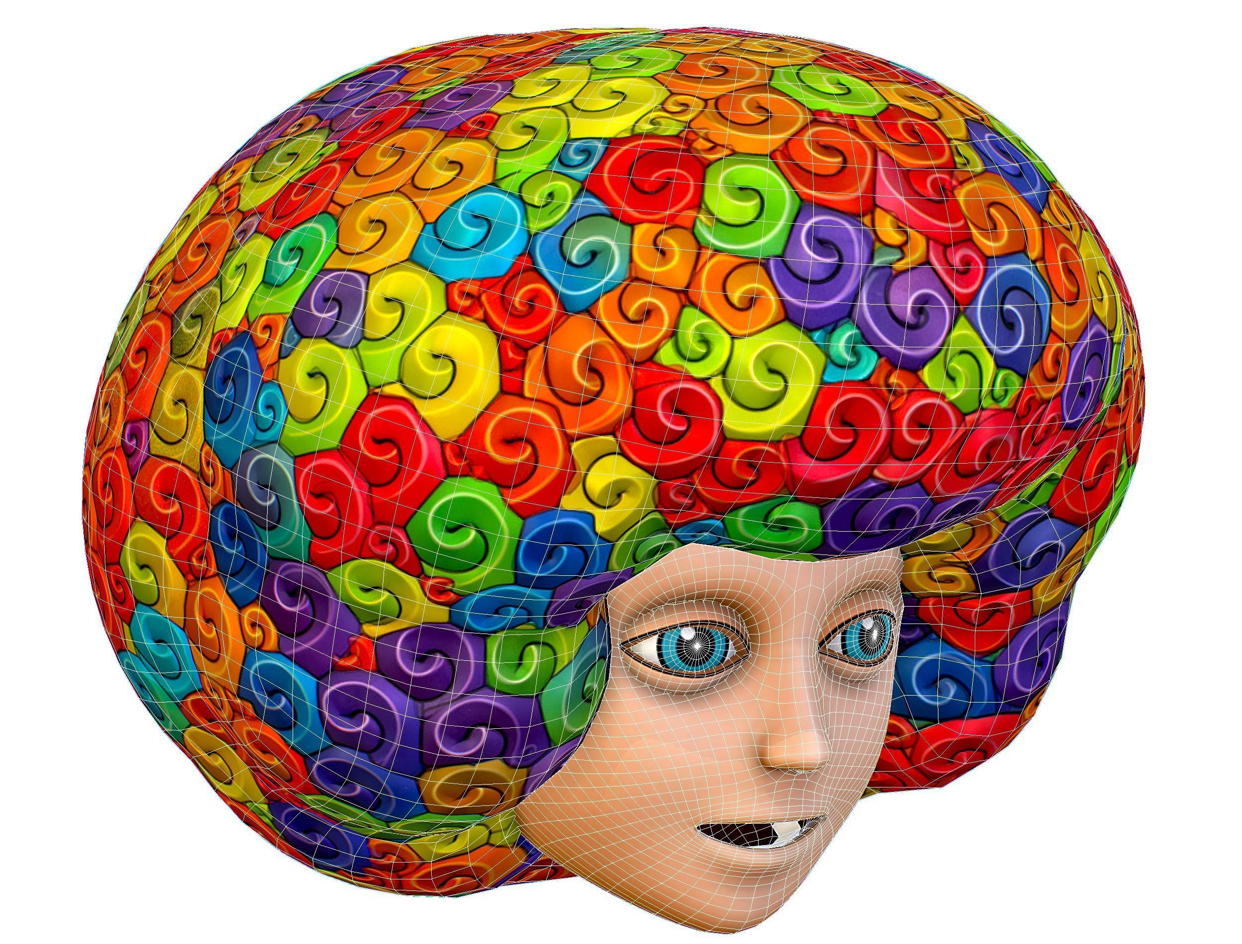 Stylized Afro Rainbow Hair Multicolor Hot Wig Low-poly 3D model_17