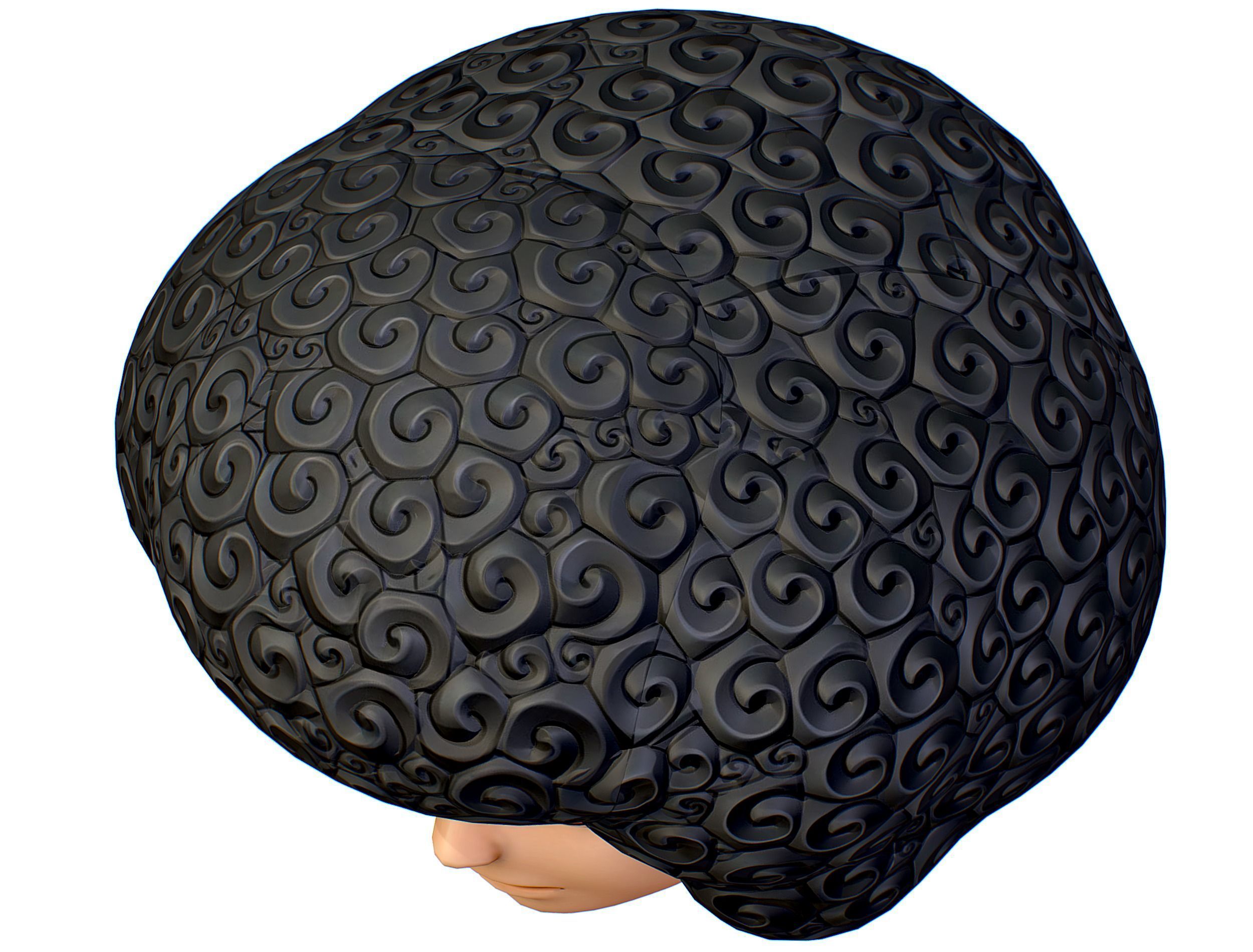 Black Afro Hair Cartoon Slylized Wig Low-poly 3D model_15