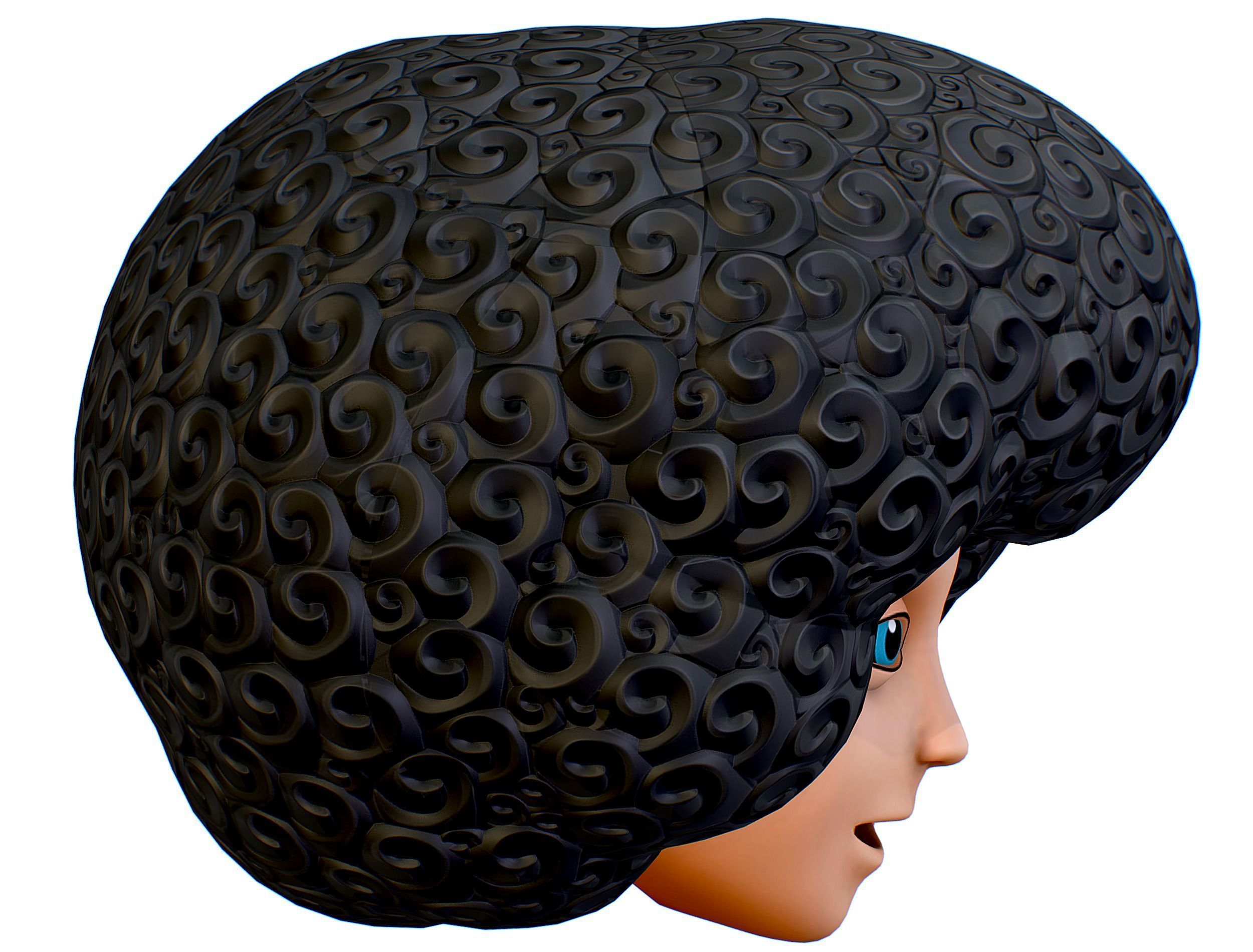 Black Afro Hair Cartoon Slylized Wig Low-poly 3D model_12