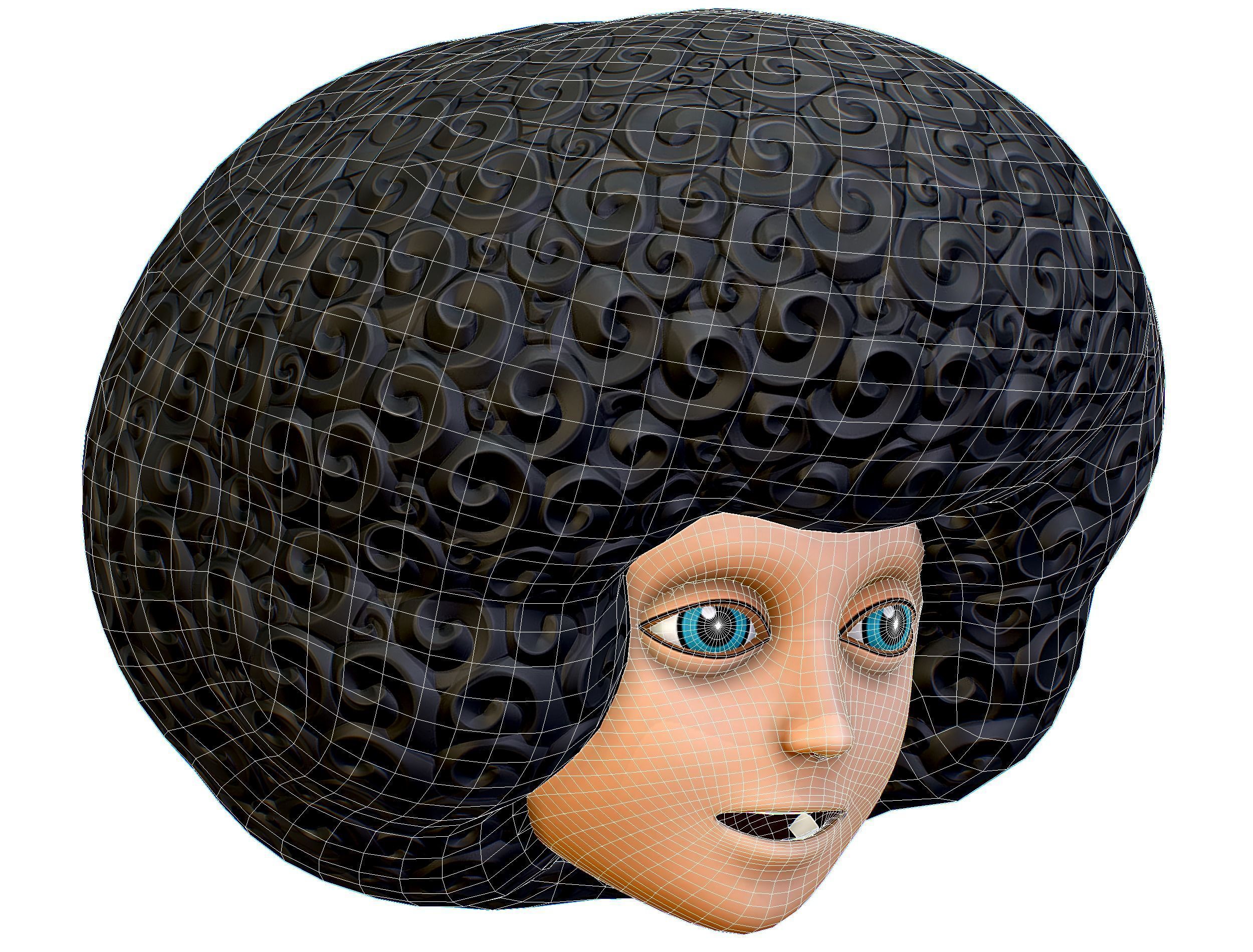 Black Afro Hair Cartoon Slylized Wig Low-poly 3D model_18