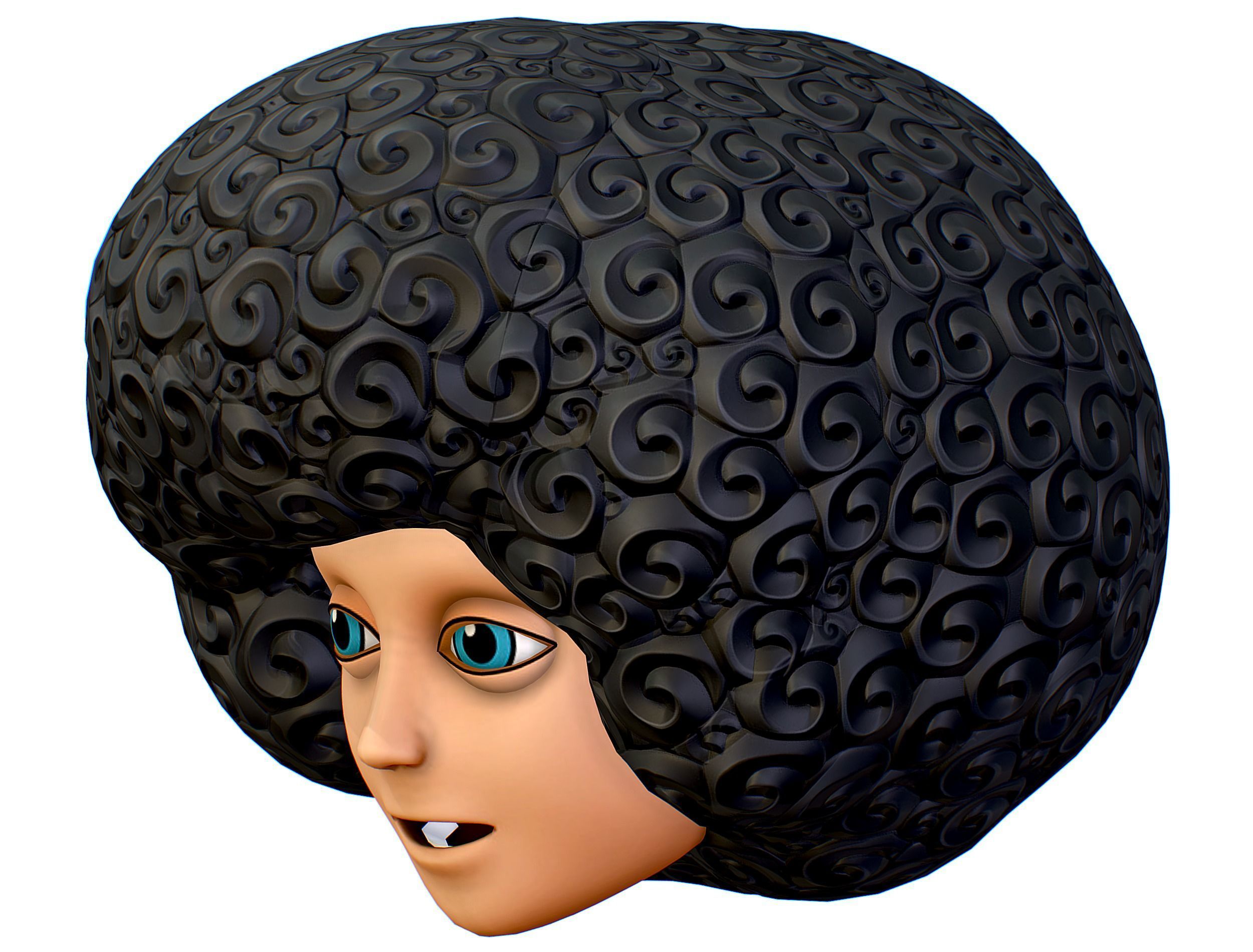 Black Afro Hair Cartoon Slylized Wig Low-poly 3D model_4