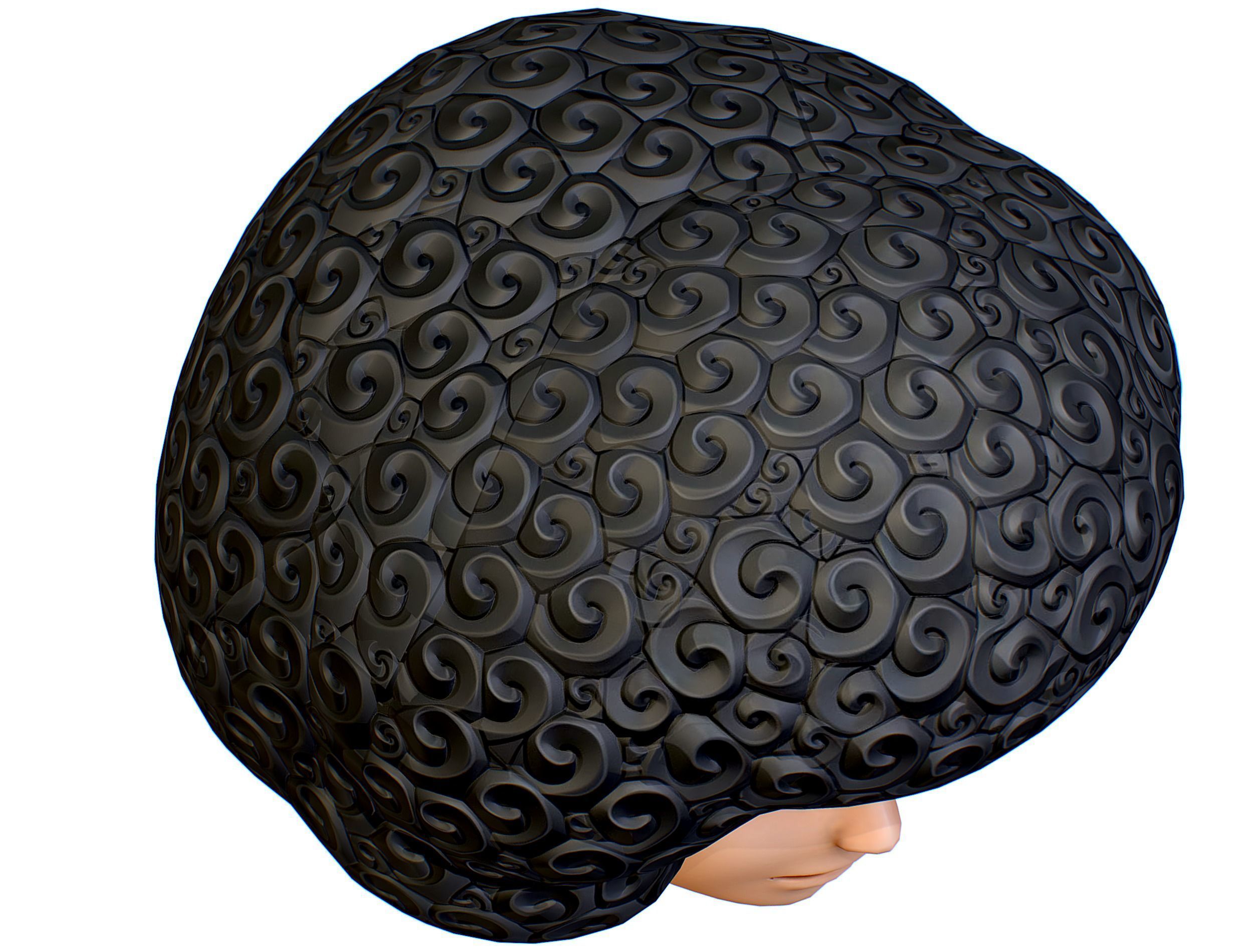Black Afro Hair Cartoon Slylized Wig Low-poly 3D model_14