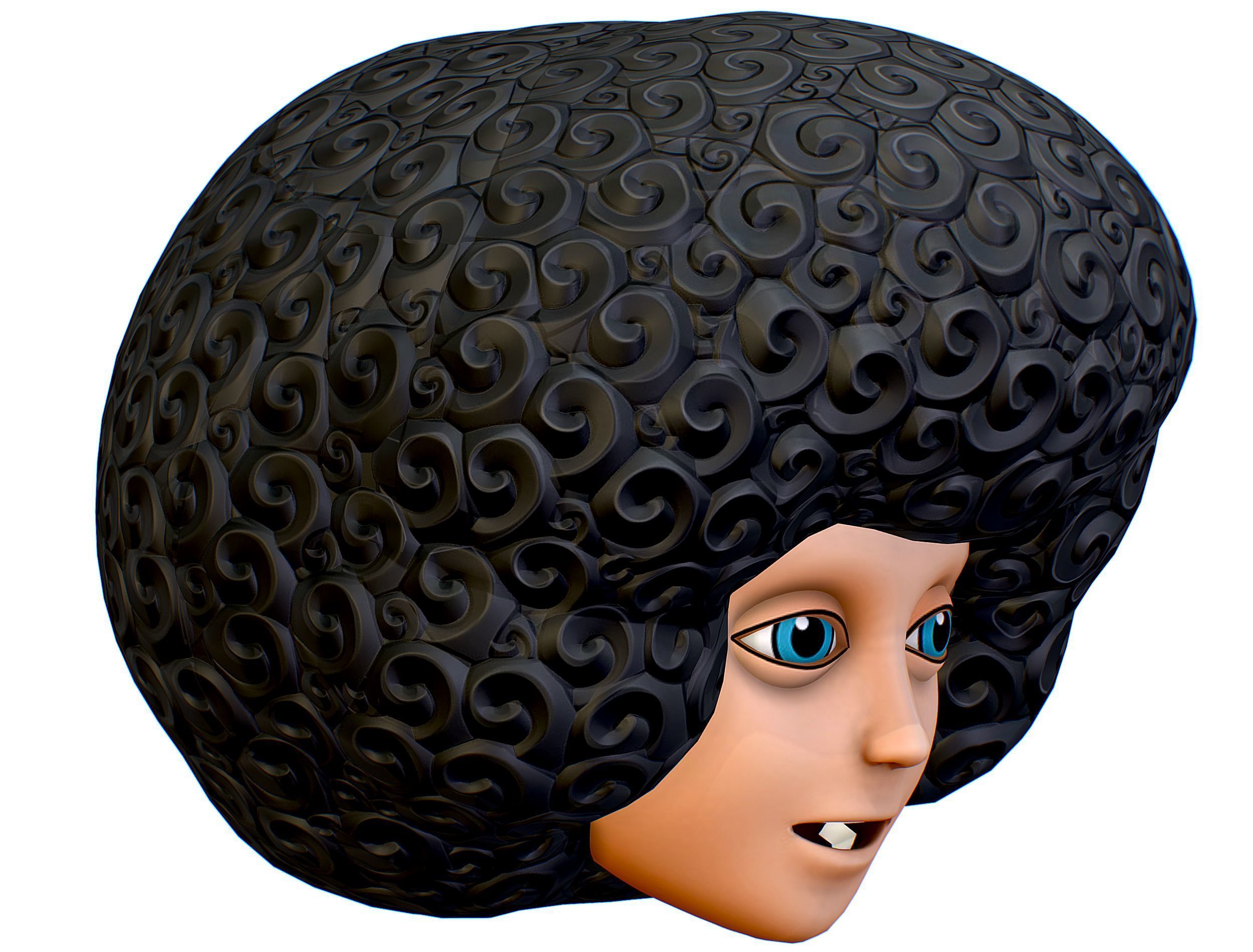 Black Afro Hair Cartoon Slylized Wig Low-poly 3D model_13