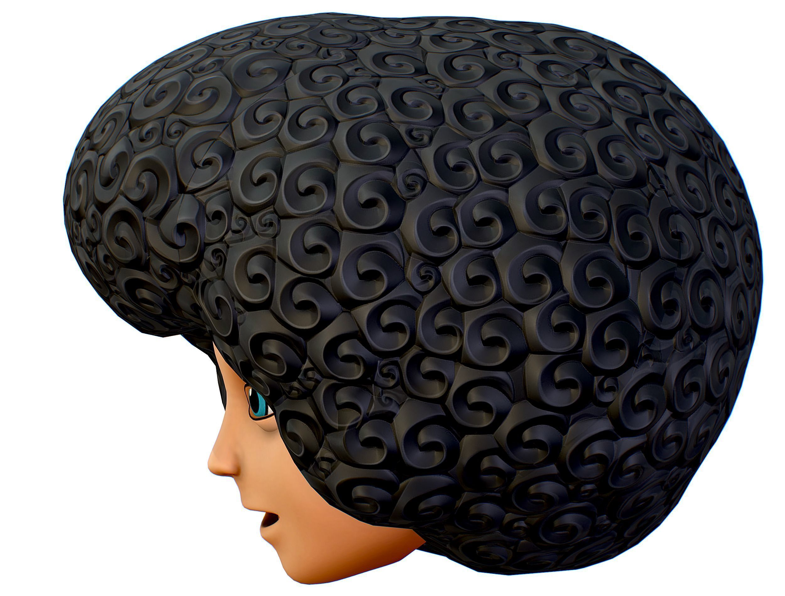 Black Afro Hair Cartoon Slylized Wig Low-poly 3D model_5